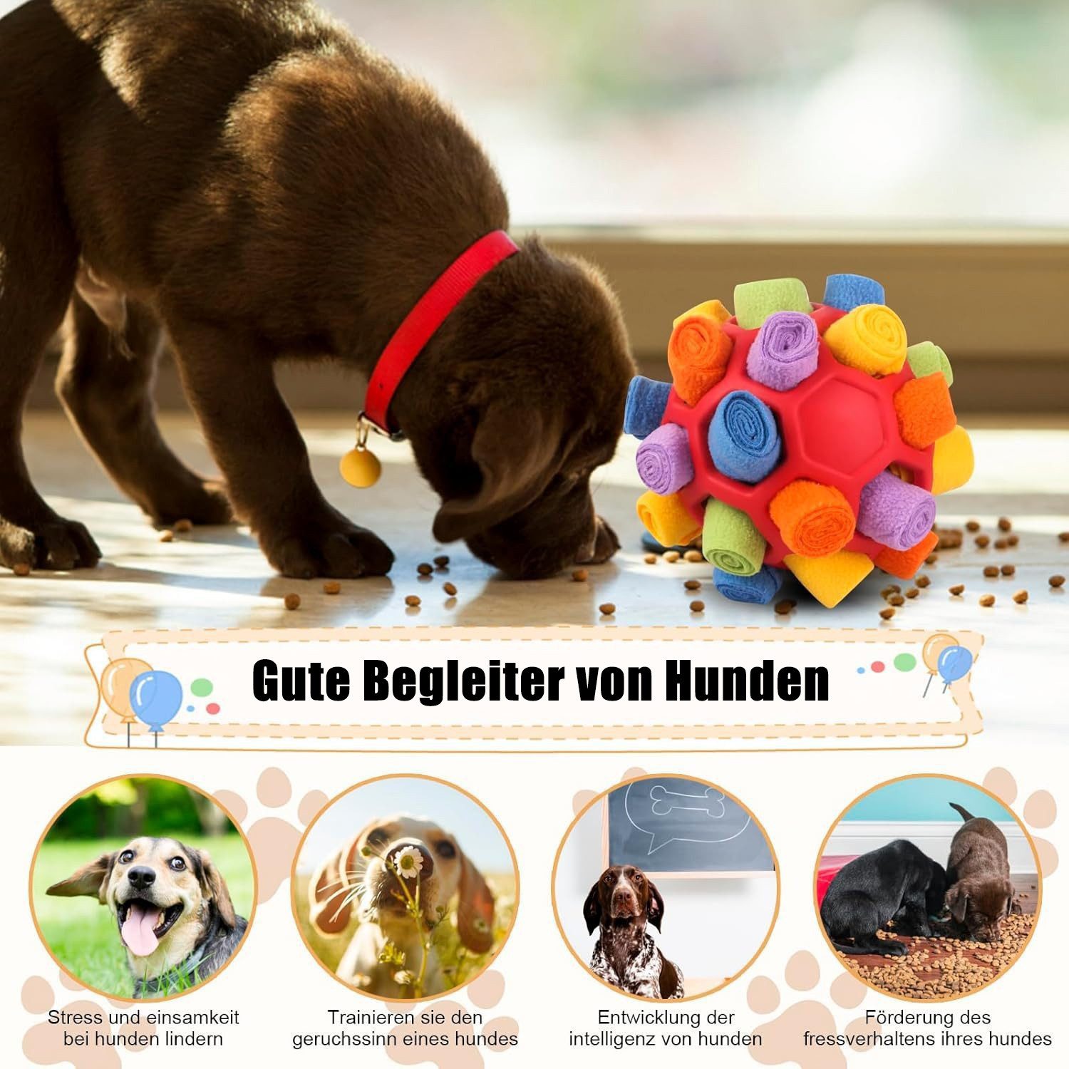 MOPUEA Tier-Beschäftigungsspielzeug Schnüffelball für Hunde, Schnüffelspielzeug Hund, Sniffle Leckerli Spiel Anwendbar auf Mittelgroße, Kleine Hunde (Rot)