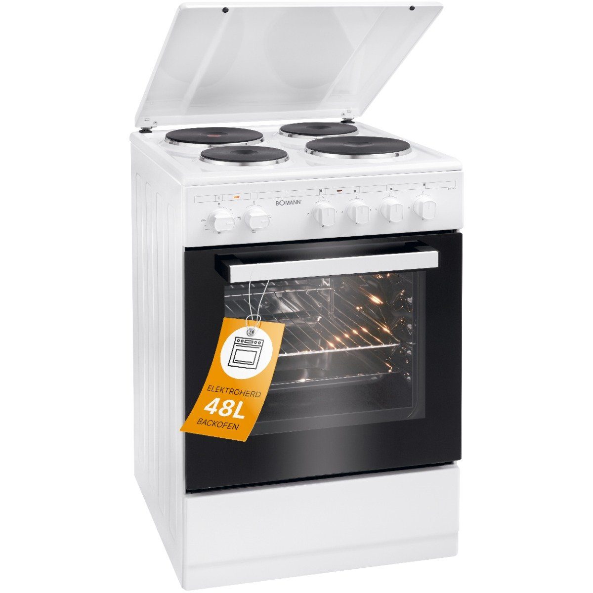 BOMANN Elektro-Standherd EH 561, 4 Kochzonen, 3 Backofen Funktionen, 48l Ofen
