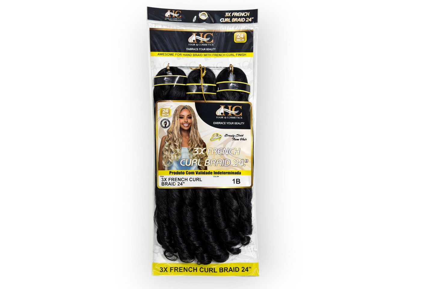 HC Kunsthaar-Extension French Curl Crochet Braid 3X, 24 Zoll (60 cm), 250 g, Voluminös, Lockig, Hitzebeständig, Weich, Natürlich, Vielseitig