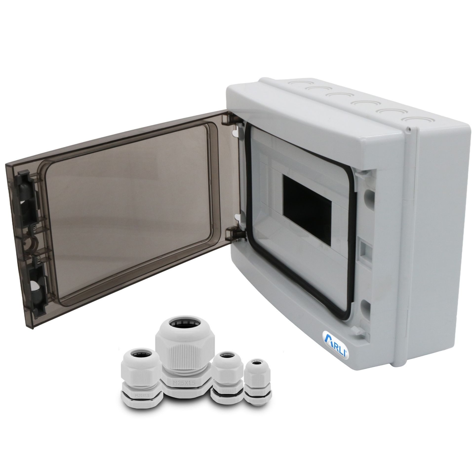 ARLI Verteilerbox Sicherungskasten IP65 Aufputz Verteilerkasten Feuchtraumverteiler, (Anzahl Module, 12-tlg), Anzahl Module nach Auswahl inkl. Kabelverschraubungen