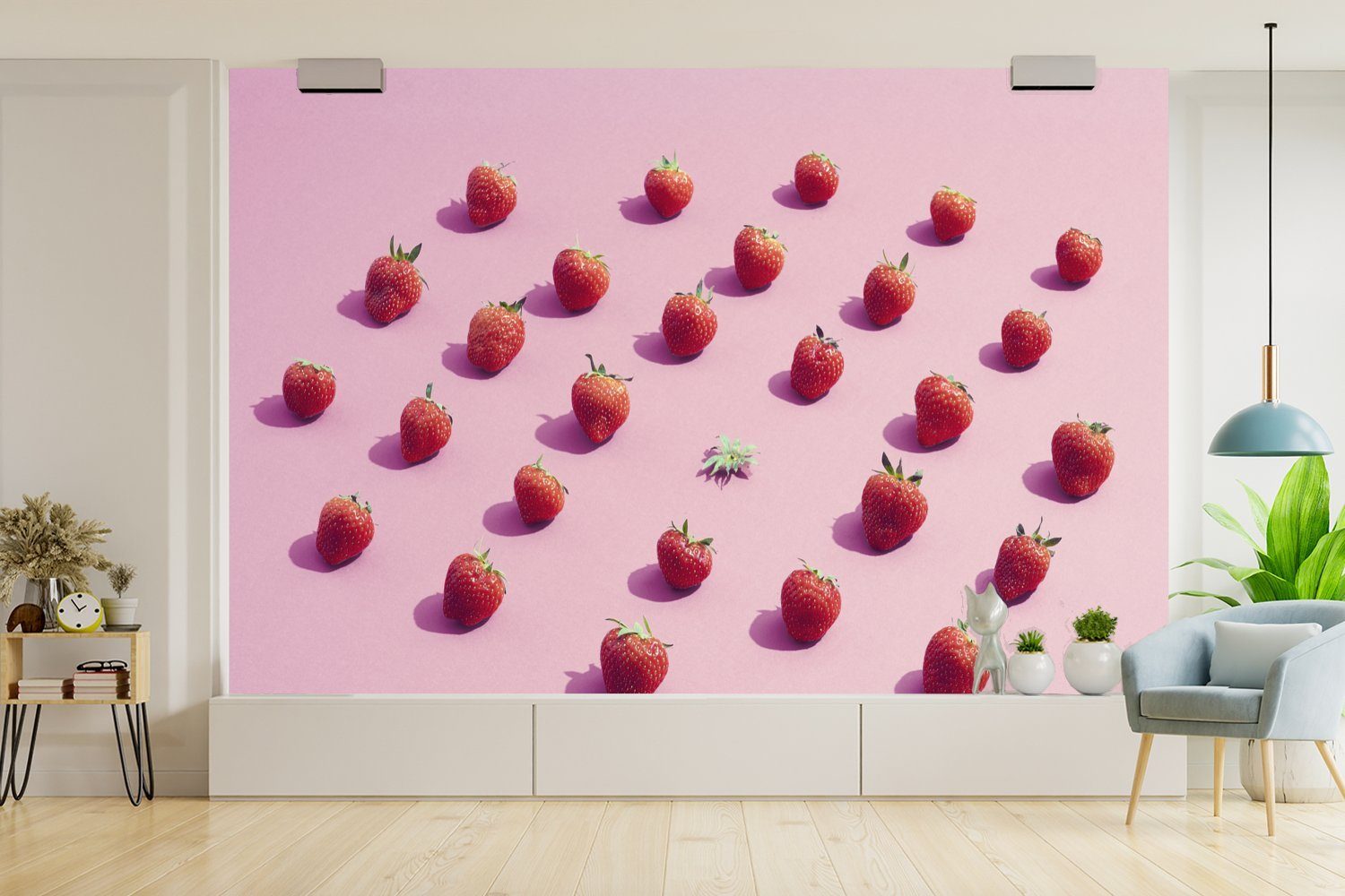 St), - Kinderzimmer, (6 Erdbeere Vinyl Tapete Fototapete Wallpaper Matt, Wohnzimmer, bedruckt, Rosa Schlafzimmer, für - Obst, MuchoWow