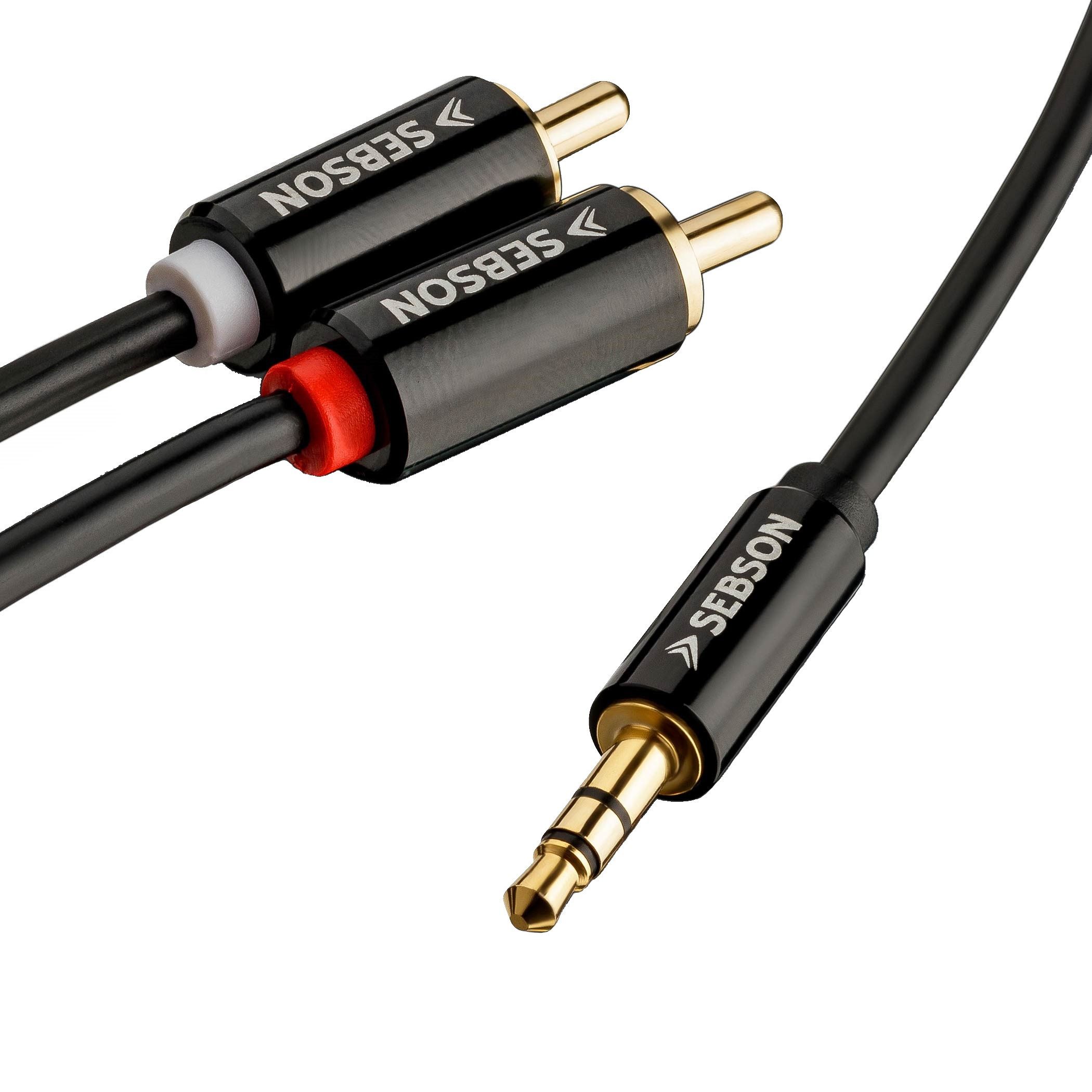 SEBSON Audio Kabel 1m - Klinke 3,5mm auf 2 Cinch Stecker - RCA zu Jack Optisches-Kabel, (100 cm)