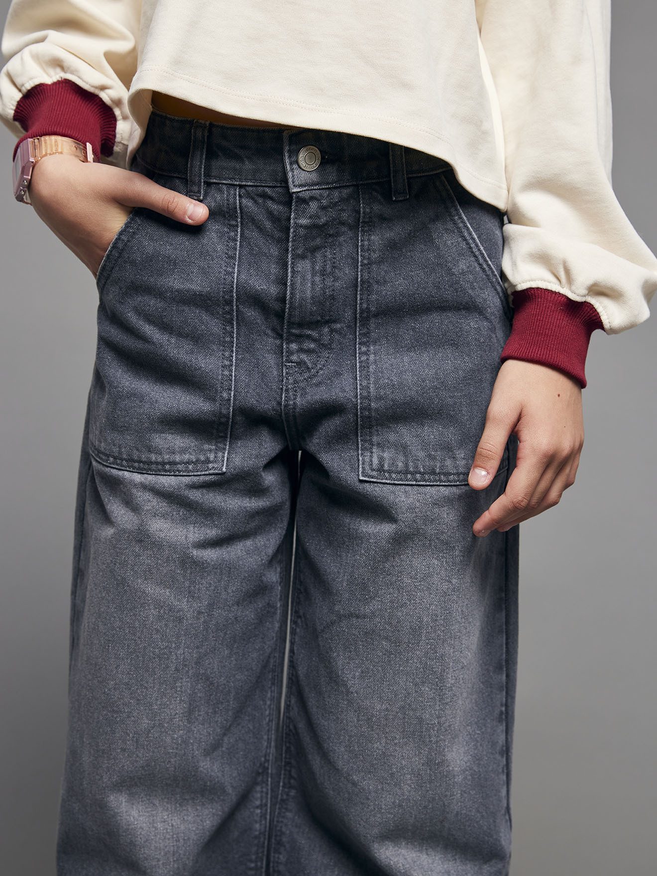jonen 7/8-Caprijeans Weite Jeans mit großen Taschen Mädchen Bundweite verstellbar
