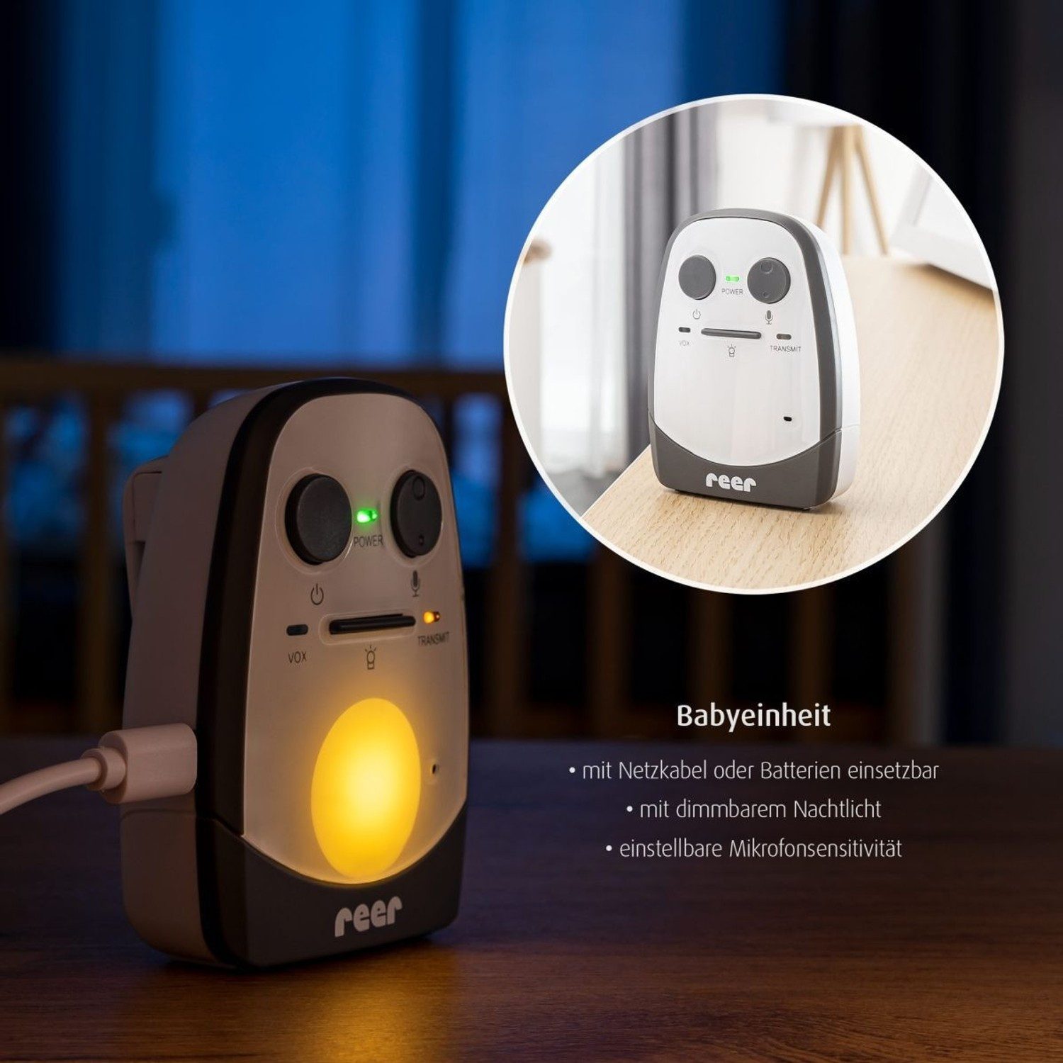 Reer Babyphone Audio-Babyphone, Audio Babyphone, 1-tlg., bis zu 600 Meter Reichweite, bis zu 600 Meter Reichweite