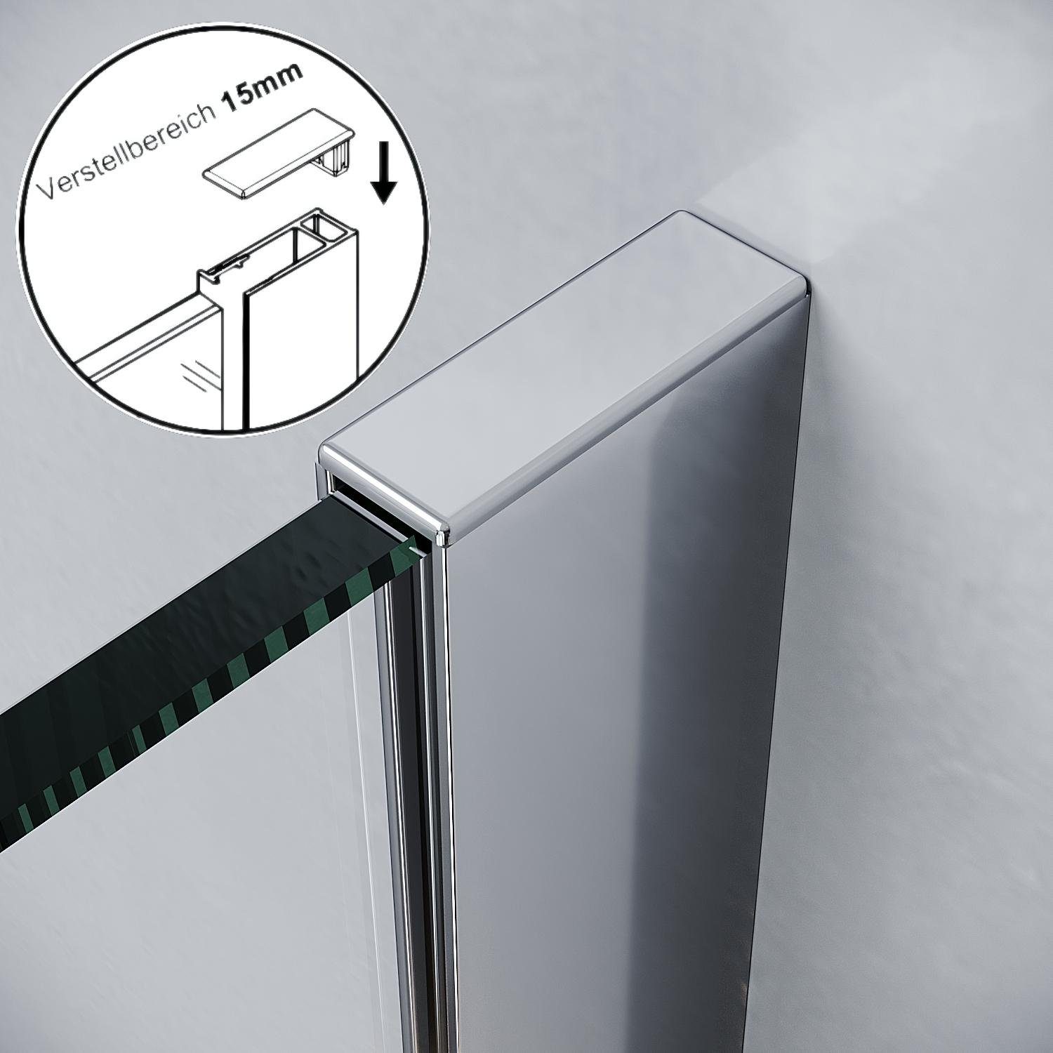 SONNI Walk-in-Dusche Walk in Dusche mit 30cm schwenkbare Seitenwand, Nano(ESG), 8mm Einscheibensicherheitsglas mit Nano Beschichtung, 8mm Glas Duschwand Walk in Duschwand Duschabtrennung, 70cm-120cm