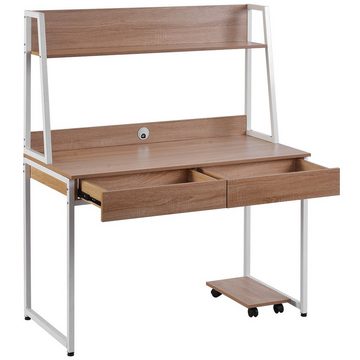 Merax Regal-Schreibtisch WriteF, Schreibtisch Arbeitstisch aus Holz mit Ablage und 2 Schubladen
