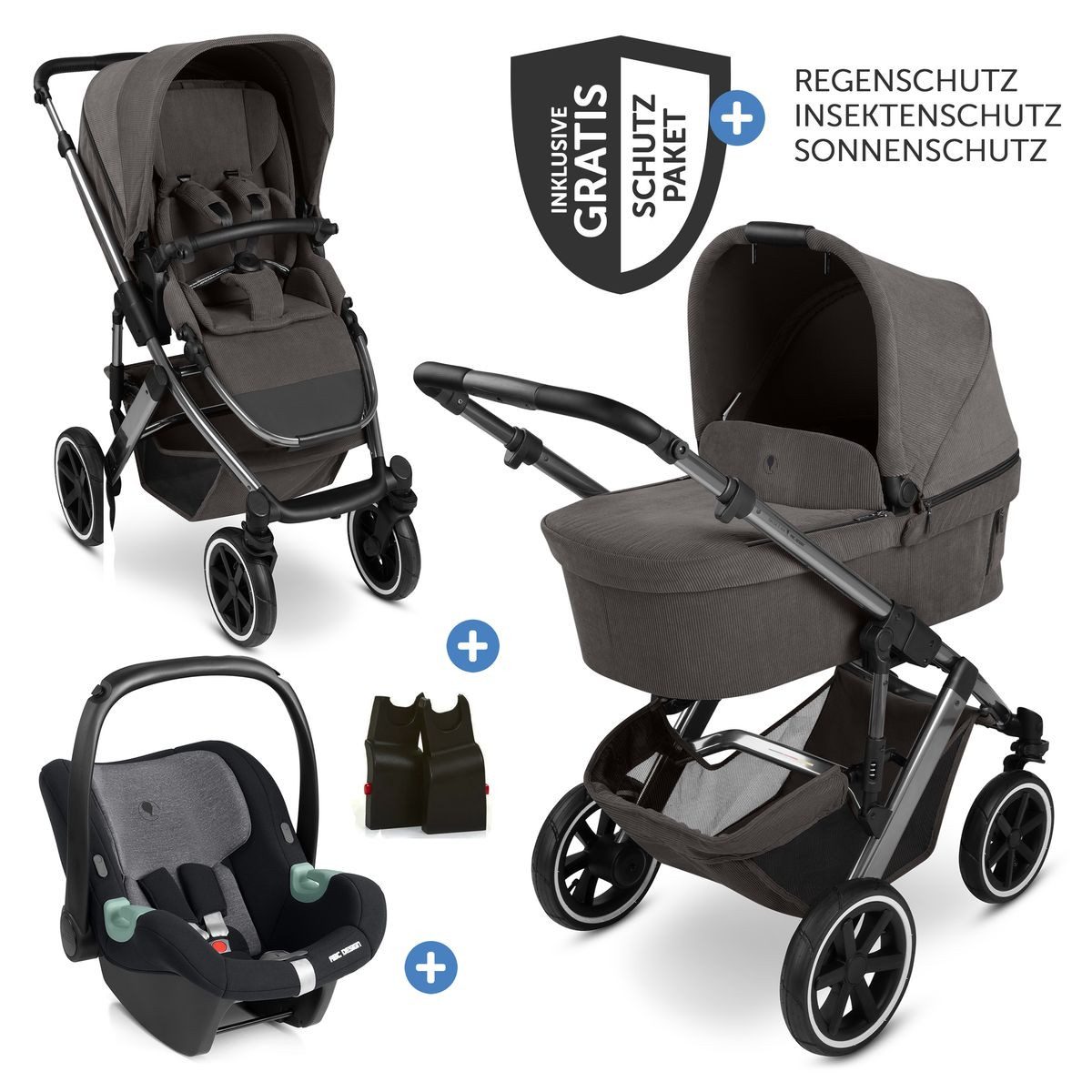 ABC Design Kombi-Kinderwagen Salsa 5 Air- Almond, 3in1 Kinderwagen Set mit Babywanne, Babyschale, Sportsitz & Zubehör