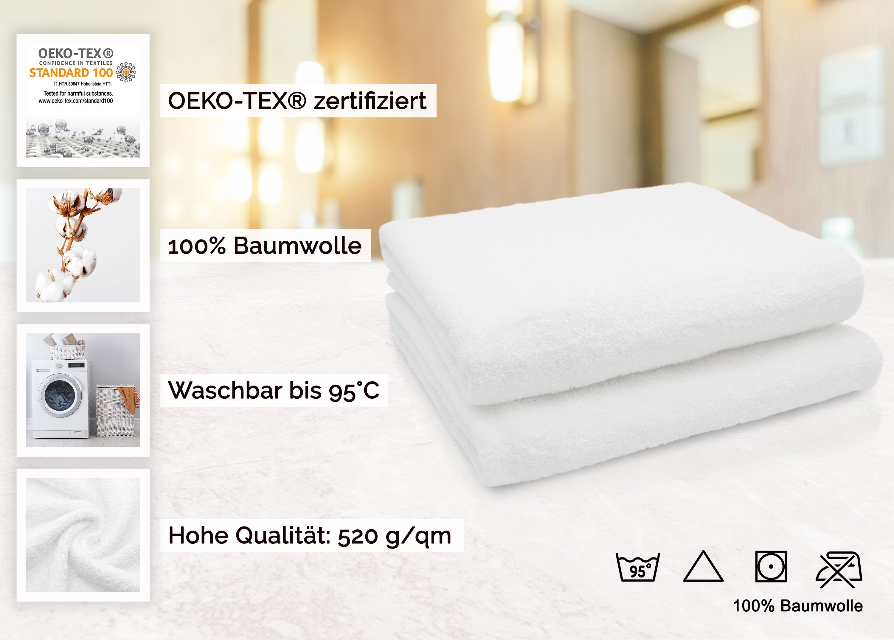 100% (2-St), x ZOLLNER weiß cm, vom Baumwolle, Badetücher, 150 100 Walkfrottier Hotelwäschespezalisten