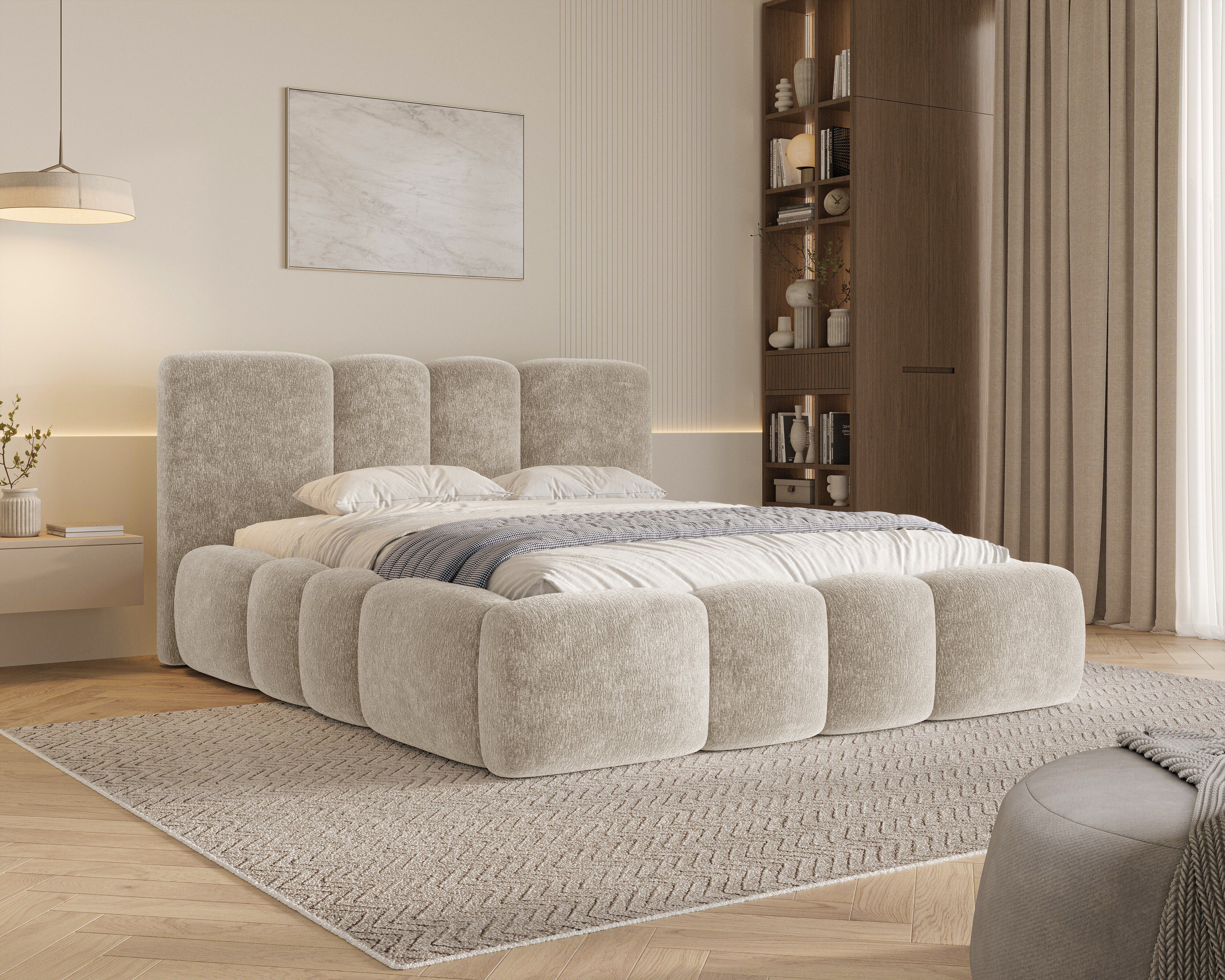 MOEBLO Polsterbett 26 Wolke (mit Stauraum und Metallrahmen und Lattenrost Wolkenbett aus Chenille Strukturstoff - 180 x 200), - (BxHxT): 168/188/208 x 100 x 230 cm