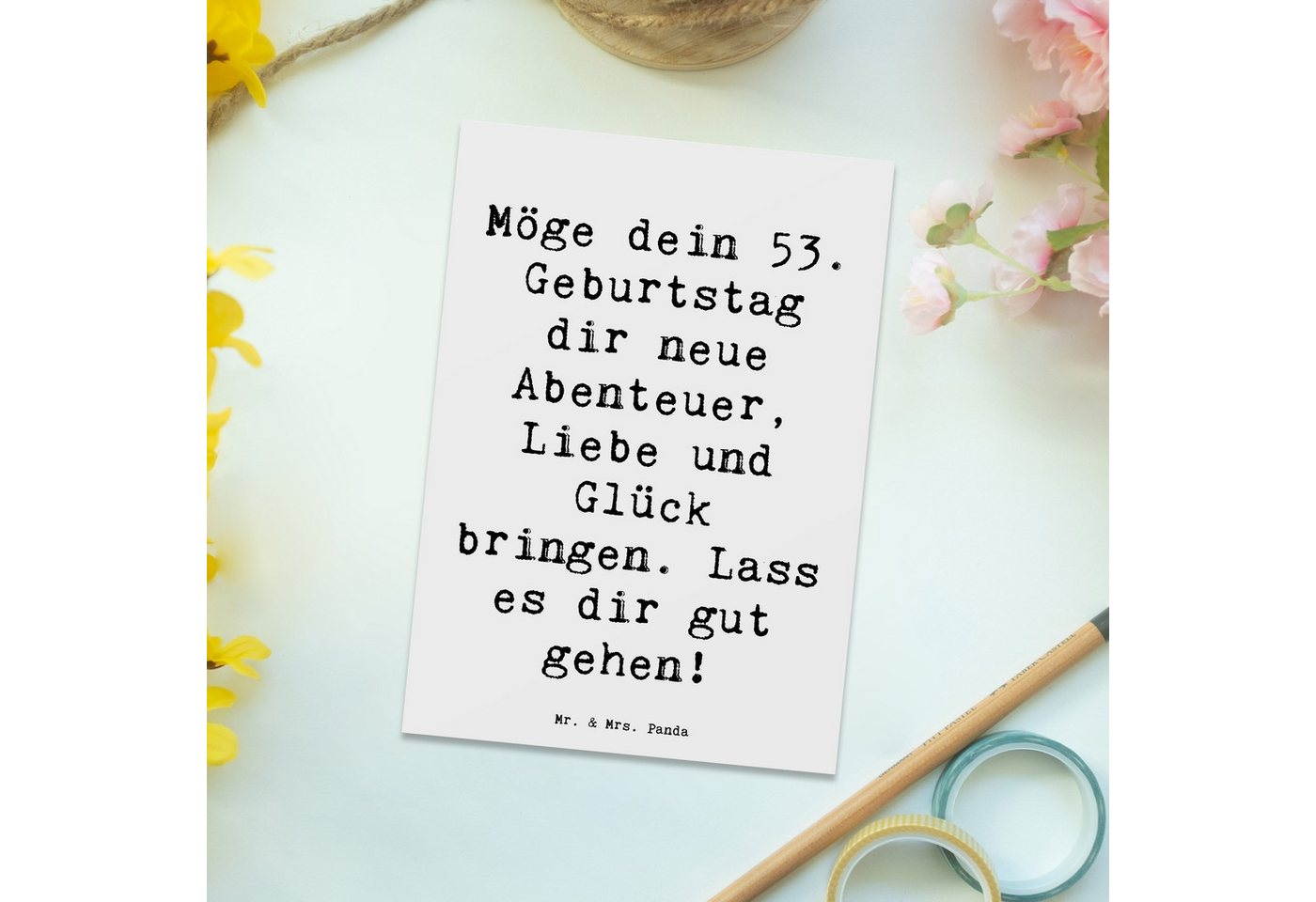 Thumbnail - Mr. & Mrs. Panda Postkarte Spruch 53. Geburtstag Abenteuer - Weiß - Geschenk, neue Abenteuer, Me