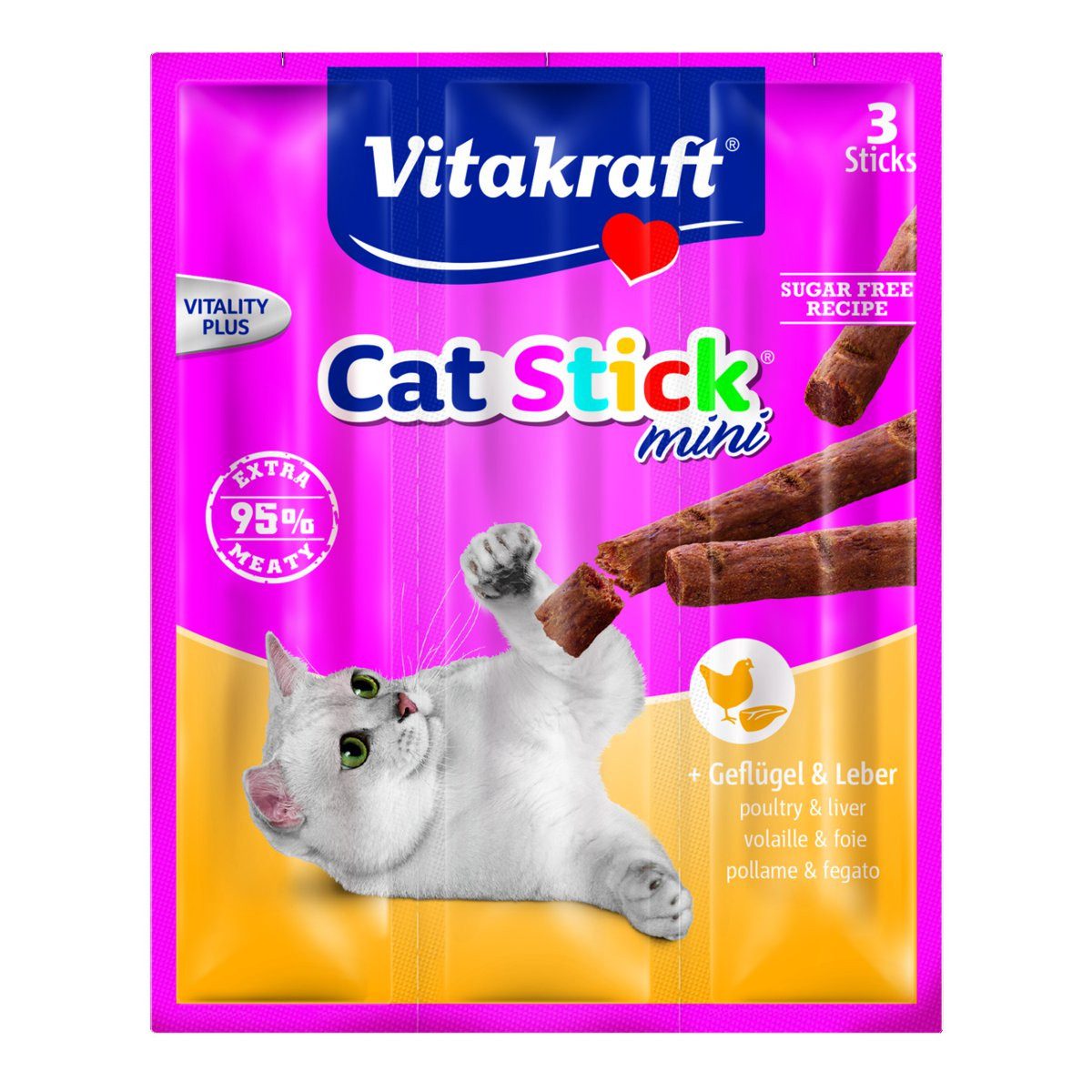 Vitakraft Katzensnack Cat-Stick mini Geflügel & Leber, 3 x 6g