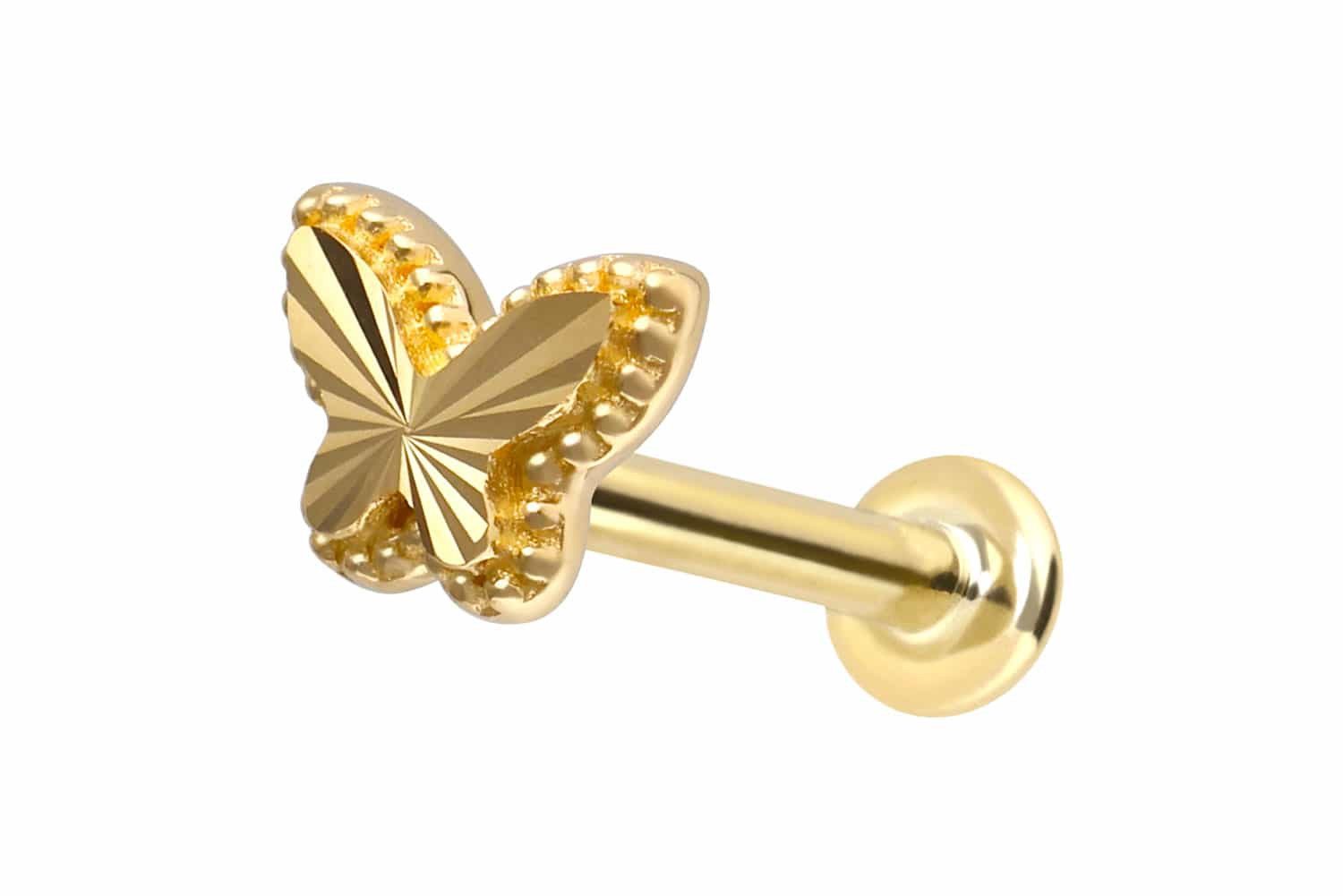 PIERCINGLINE Piercing-Set 14 Karat Gold Labret mit Innengewinde SCHMETTERLING (Labrets, 1-tlg)