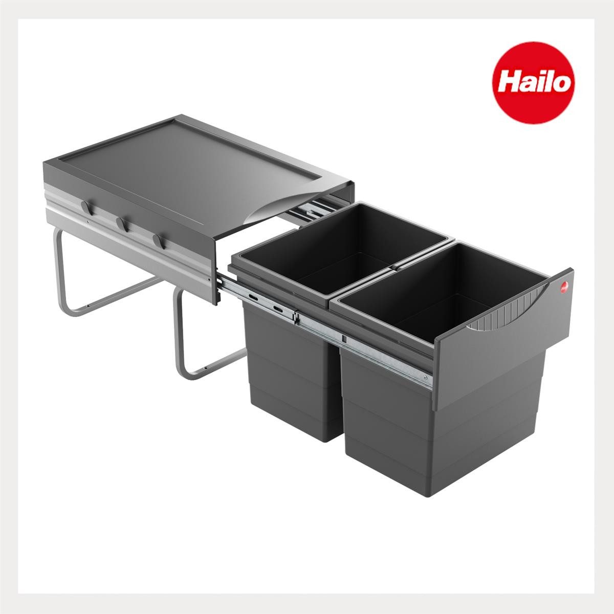 Hailo Einbaumülleimer Hailo Abfallsammler 3641521 Raumspar-Tandem 2x 18 Liter dunkelgrau – Bild 3 von 5