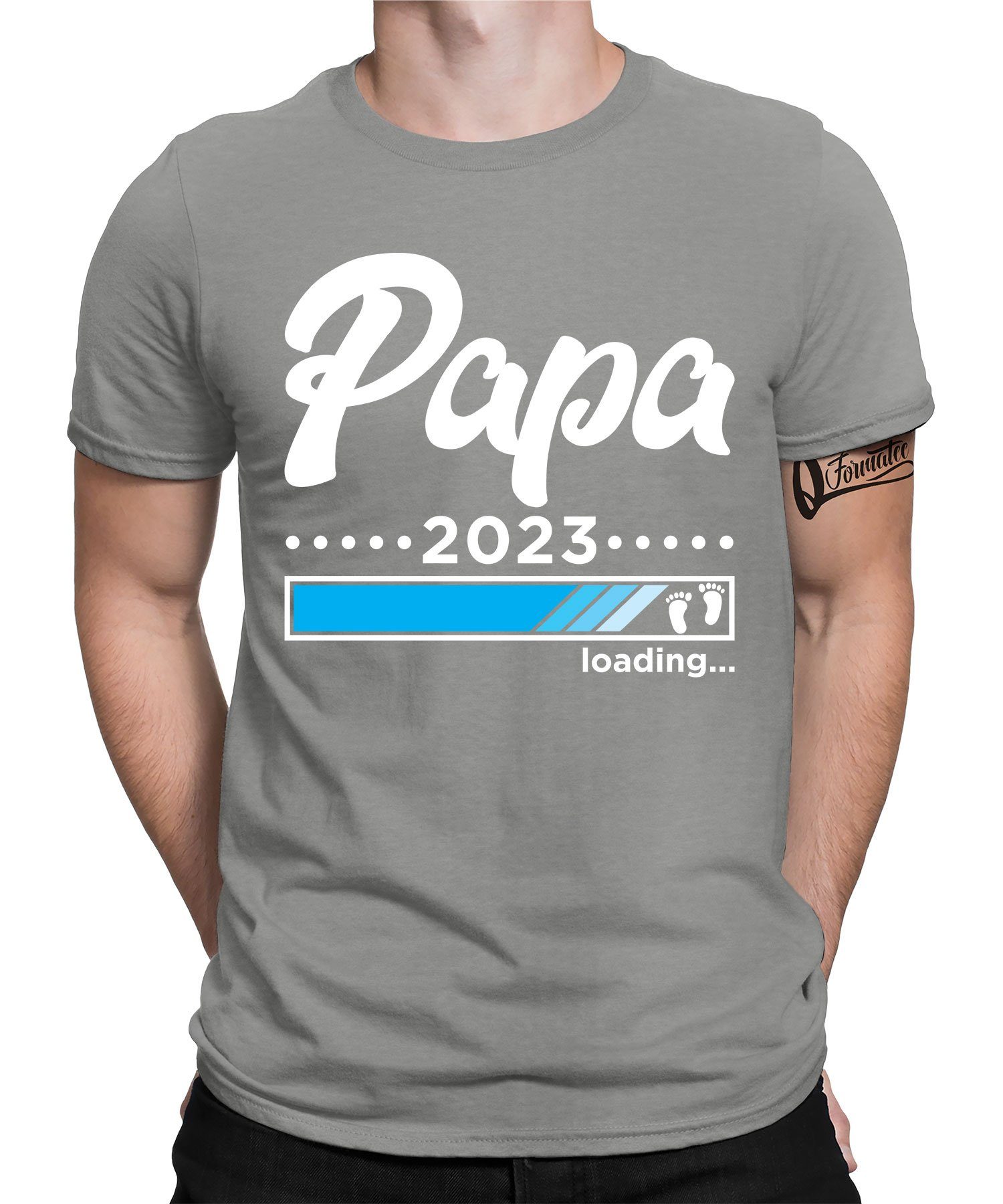 Quattro Formatee Kurzarmshirt Papa 2023 - Papa Vatertag Vater Herren T-Shirt (1-tlg) Heather Grau