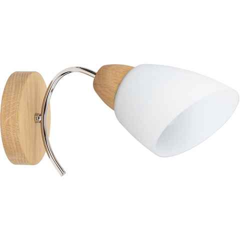 SPOT Light Wandleuchte VILETTA, ohne Leuchtmittel, Naturprodukt aus Eichenholz, Nachhaltig, Hochwertiger Schirm aus Glas