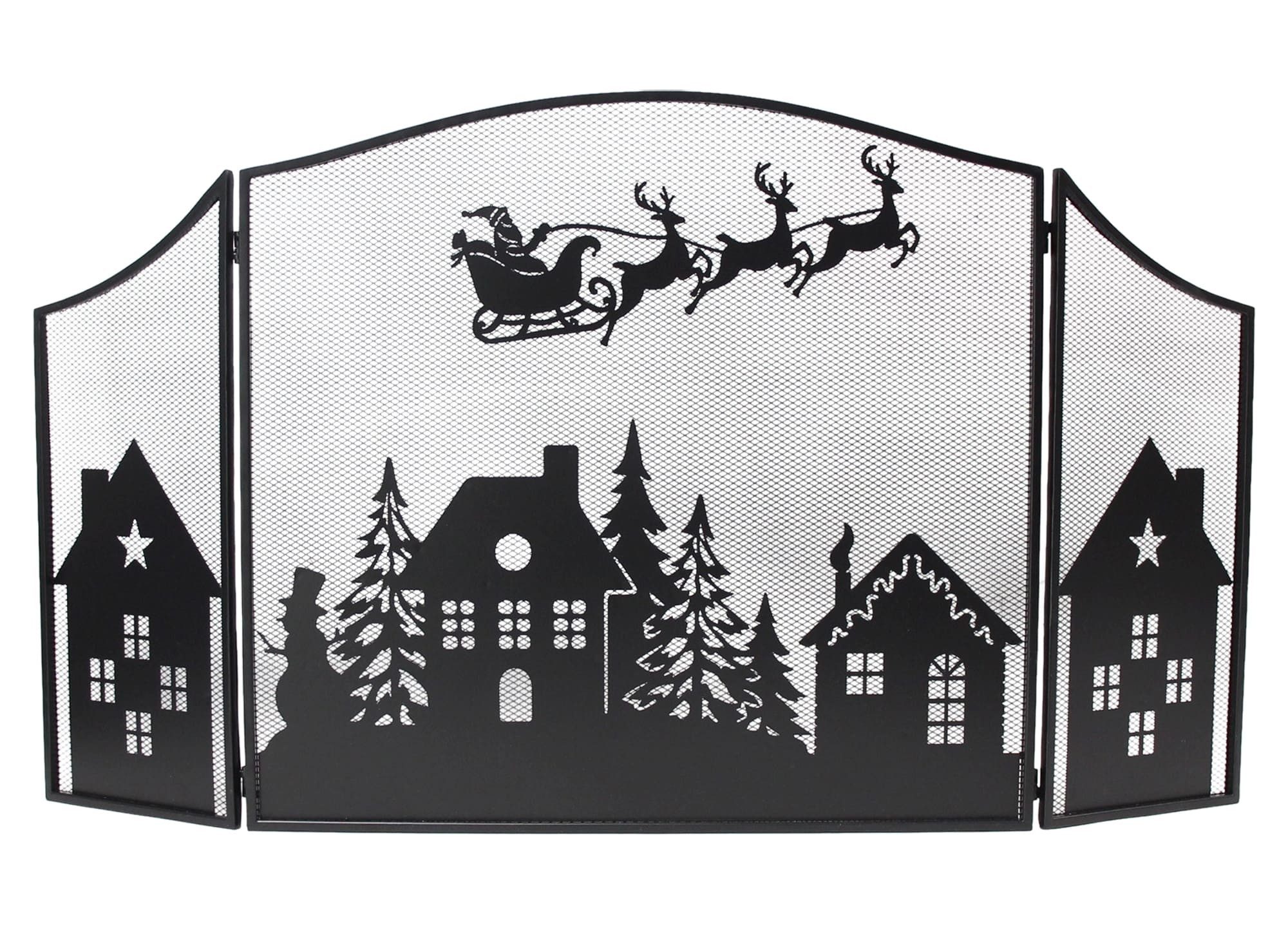 Dekoleidenschaft Искрогасители "Weihnachten" 3 tlg. Metall Funkenschutz schwarz mit Weihnachts-Motiv, Kaminschutzgitter freistehend, Решетки gegen Funkenflug