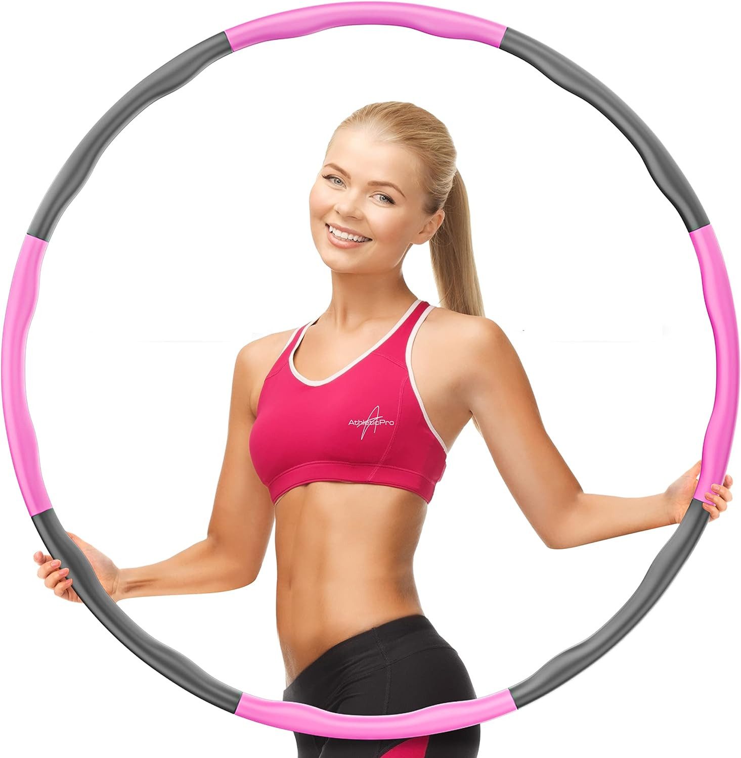 AthleticPro Hula-Hoop-Reifen inkl. Springseil und Tasche [0.75-1kg] (Fitness-Set), Steckbarer Hulahuppreif zum Abnehmen [6-8 Teile]