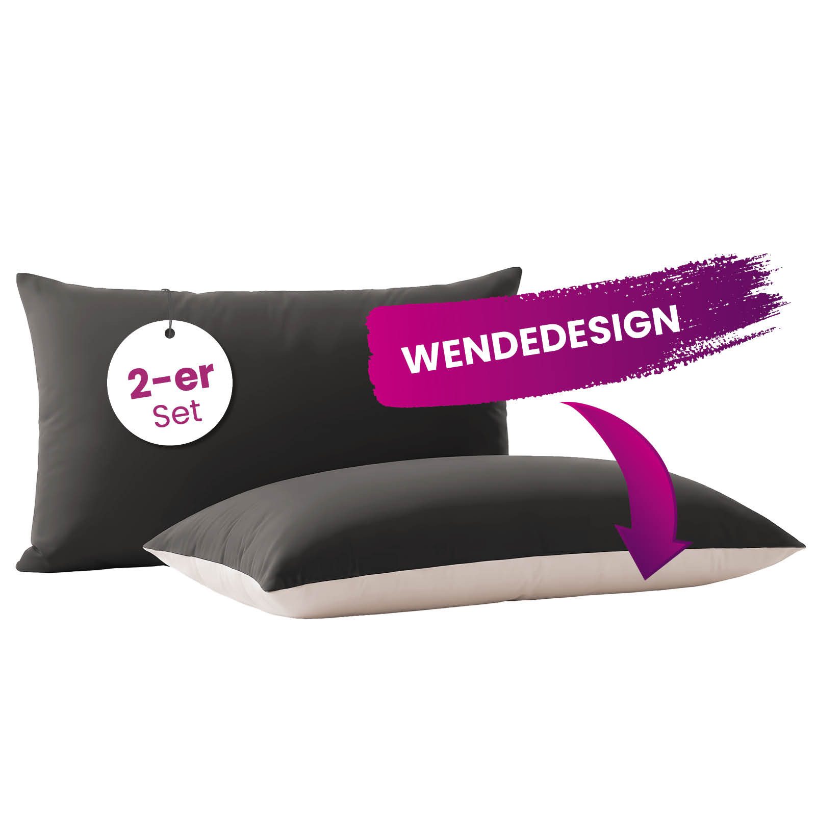 wometo Microfaserbettdecke Microfaser Kissenhüllen Doppelpack grau 40x80, OEKO-TEX®, praktischer Hotelverschluss