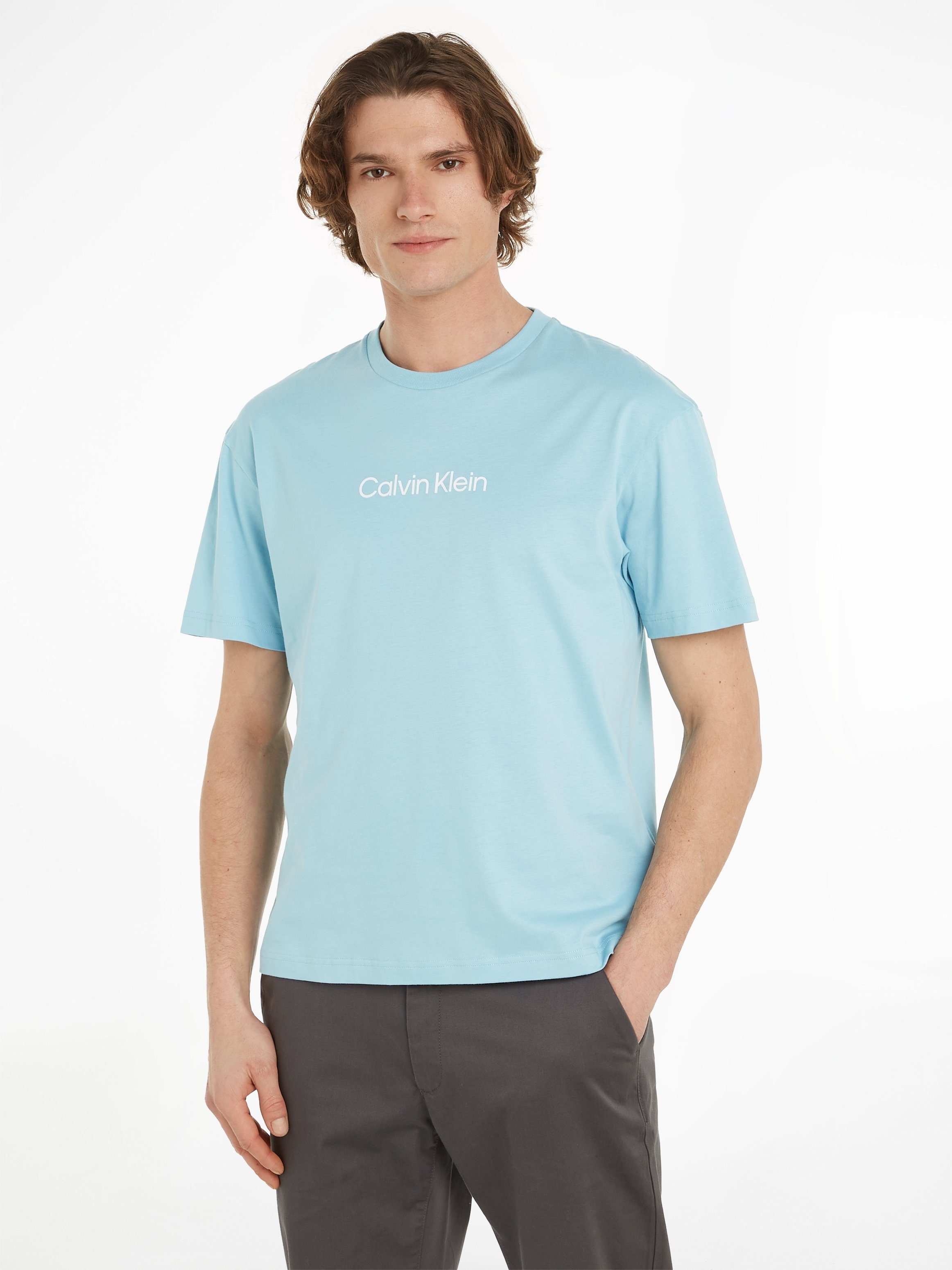 Calvin Klein T-Shirt T-SHIRT Tropic Markenlabel mit COMFORT LOGO aufgedrucktem Blue HERO