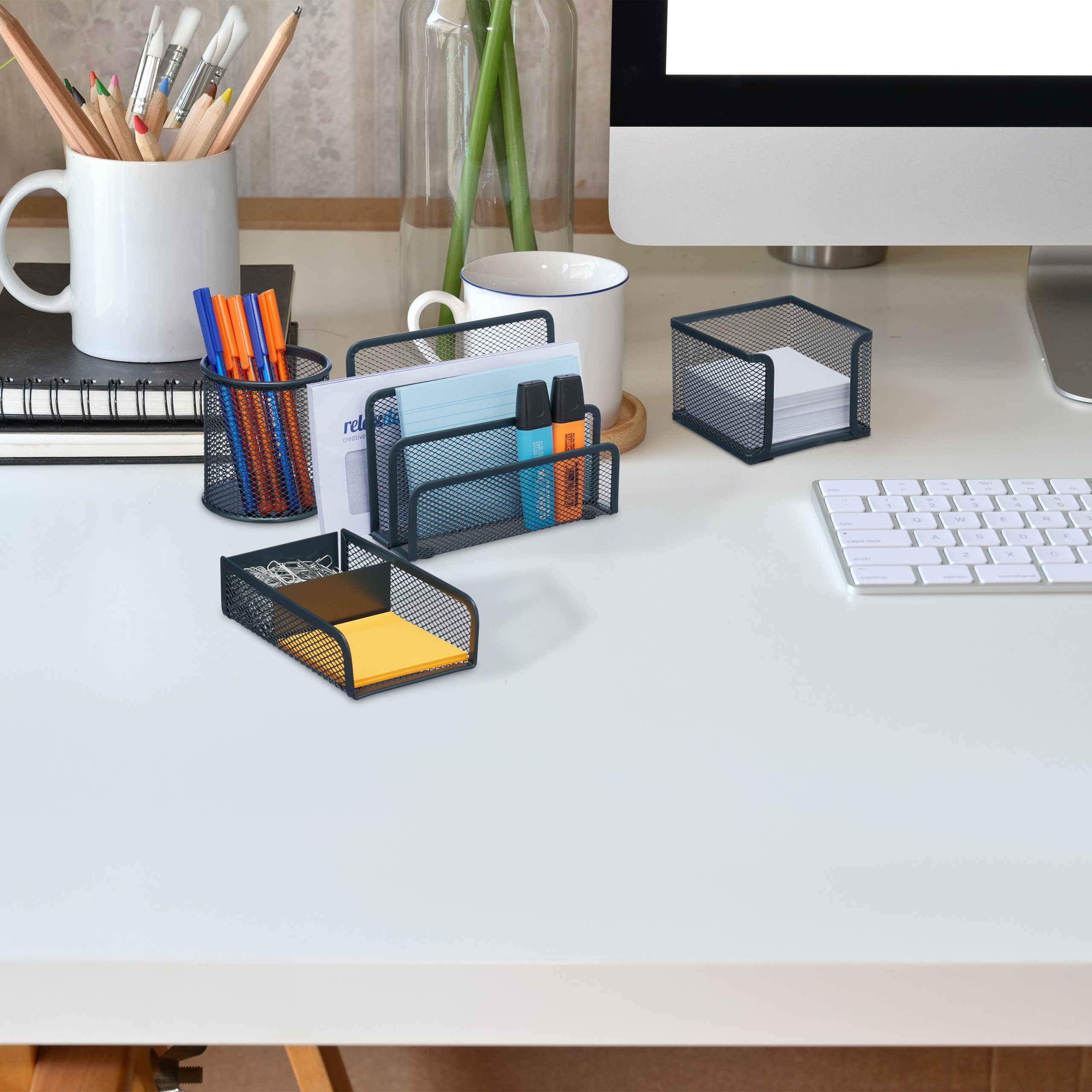 relaxdays Schreibtischaufsatz 4-teiliges Schreibtisch Organizer Set günstig online kaufen