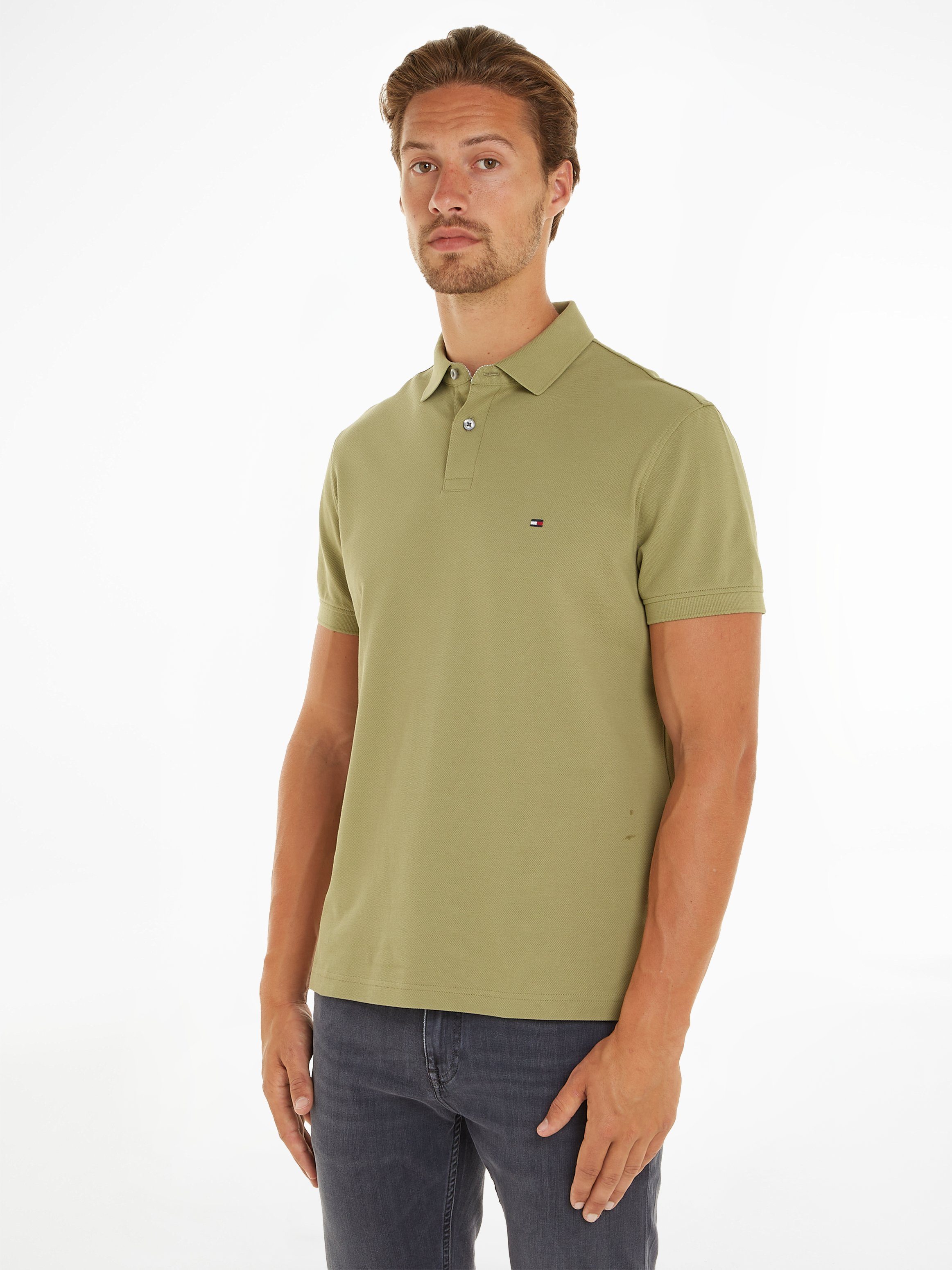 Tommy Hilfiger Poloshirt 1985 REGULAR POLO mit Tommy Hilfiger Kontraststreifen innen am Kragen Faded Olive