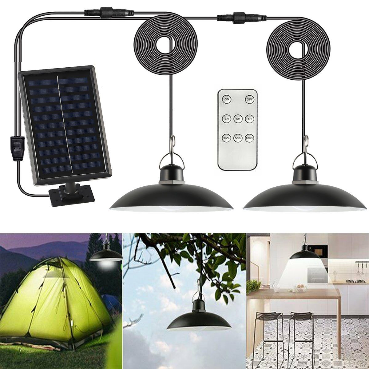 oyajia LED Solarleuchte LED Solarleuchte, Außen-Wandleuchte, Solar Pendelleuchte Hängelampe, LED fest integriert, Tageslichtweiß, IP65 Wasserdichte, Außen Solar Hängelampe mit Fernbedienun 1 Stück Solar Pendelleuchte