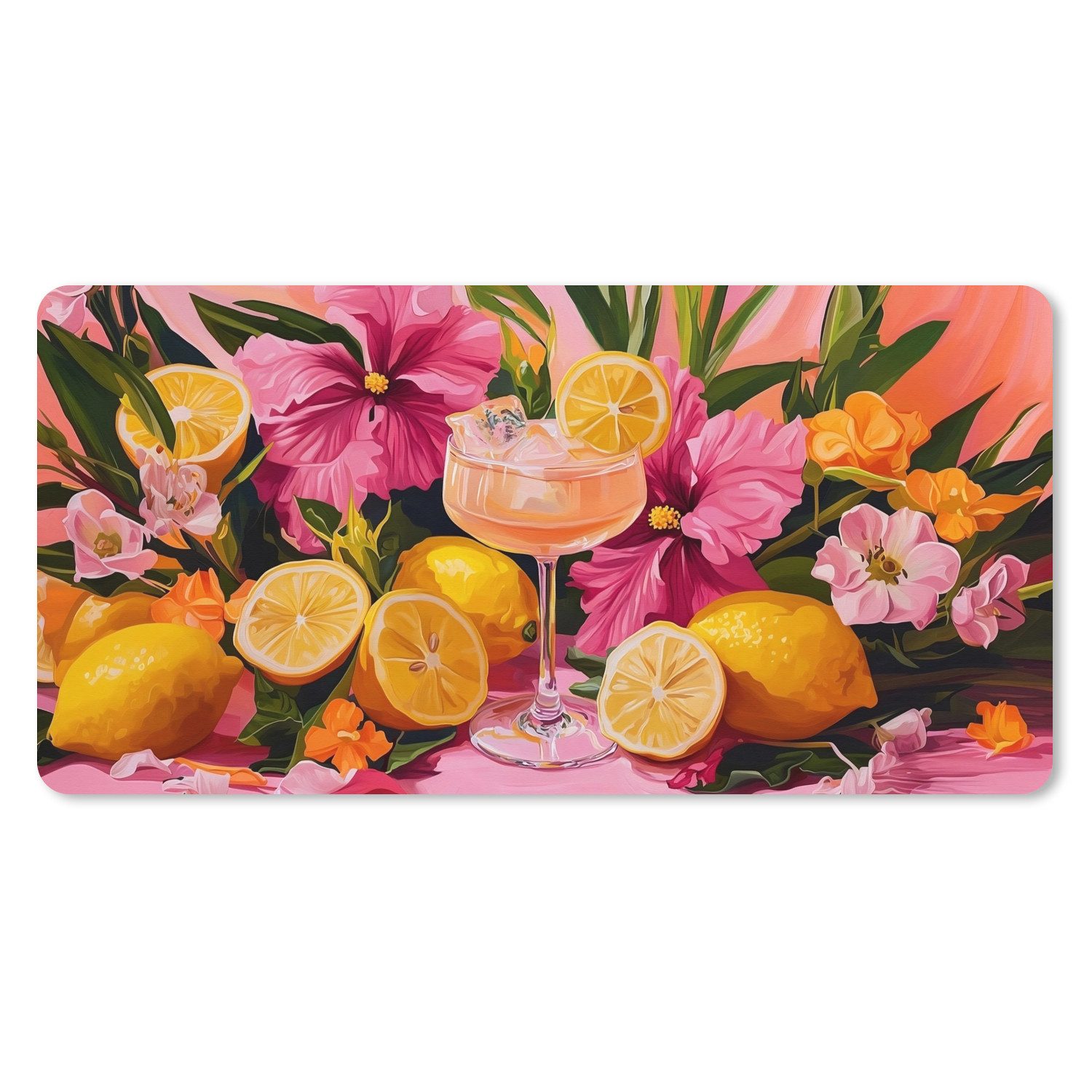 MuchoWow Mauspad Getränk - Blumen - Gelb (1-St), Mousepad mit Rutschfester Unterseite, Gaming XXL, Großes, 120x60 cm