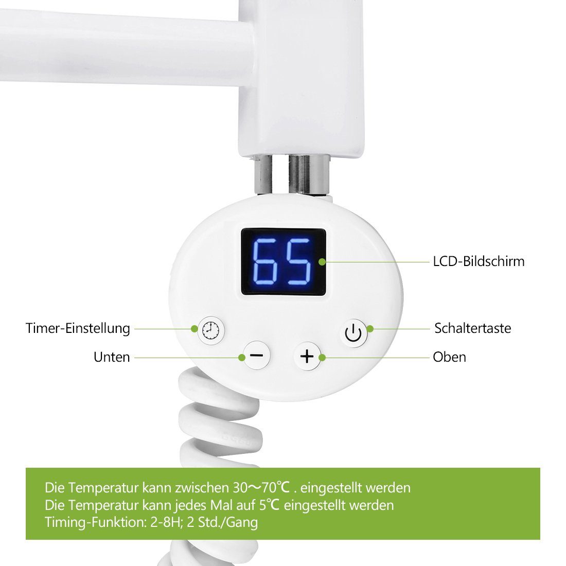 Edelstahl Heizpatrone digitalem für Badheizkörper, Weiß S'AFIELINA Heizstab mit Thermostat