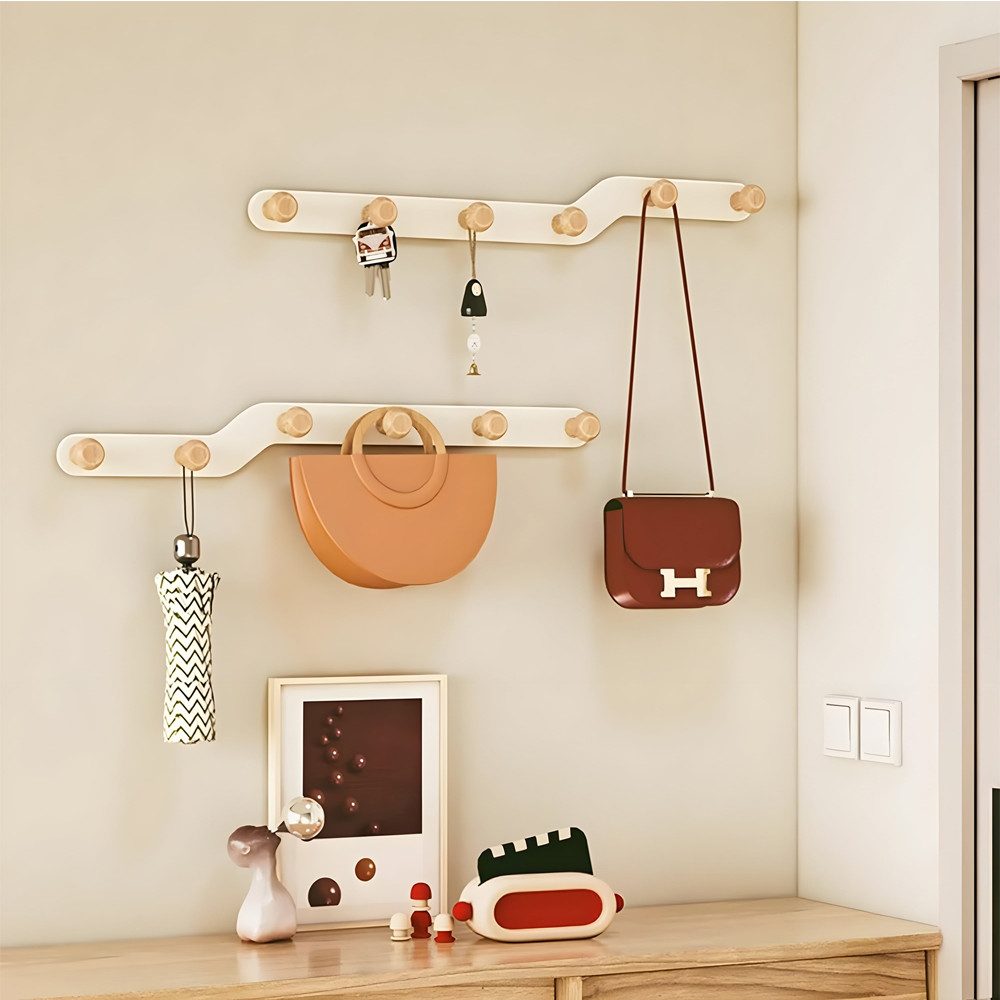 TUWENA Garderobenhaken Kleiderhaken Wand, Garderobenhaken mit Holz Haken, Platzsparend Halter (7 St) – Bild 5 von 5