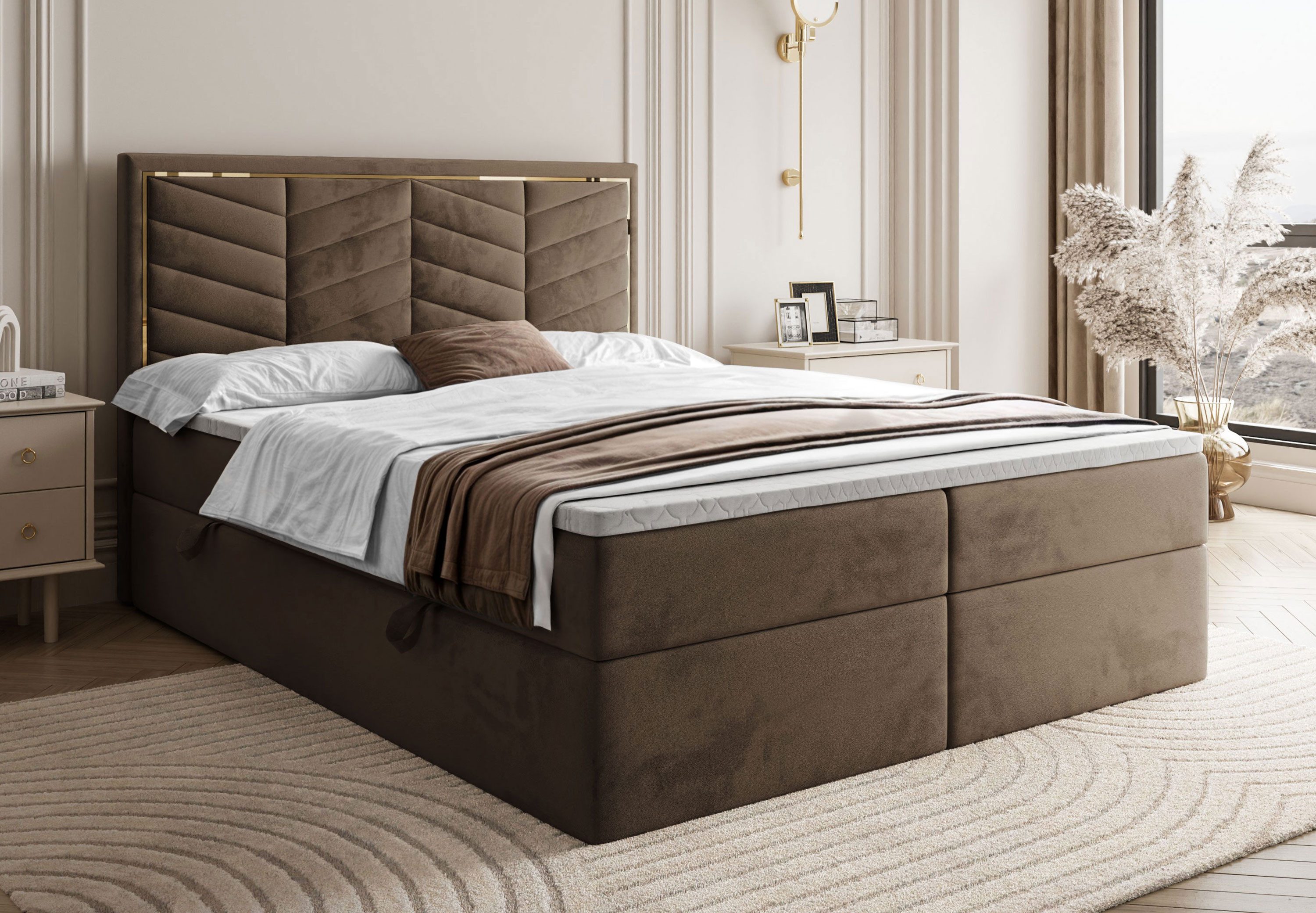 Lookway Boxspringbett AURORA mit Bettkasten und Topper (Bett mit topper), 140/160/180x200