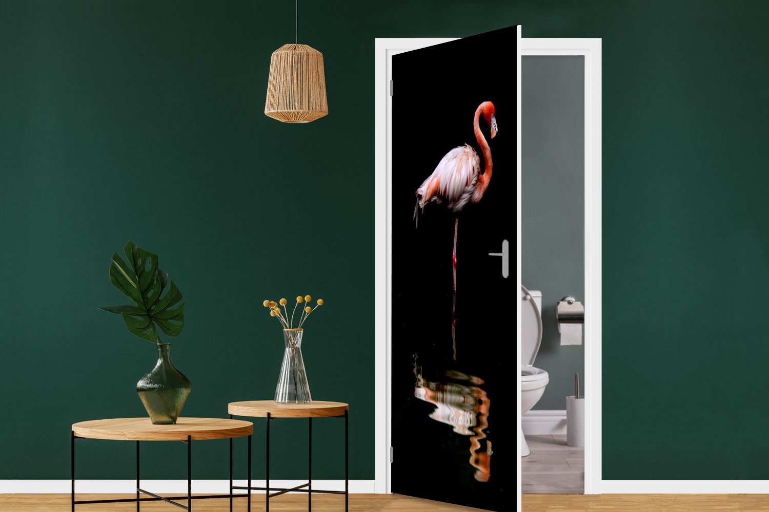 stehen im Türtapete MuchoWow Matt, für 75x205 St), Türaufkleber, Wasser, Zwei Tür, (1 Fototapete bedruckt, Flamingos cm
