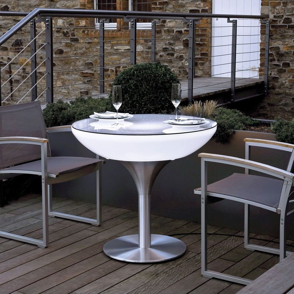 Moree Dekolicht Table Outdoor Tisch 75cm Alu-Gebürstet, Weiß, Transluzent
