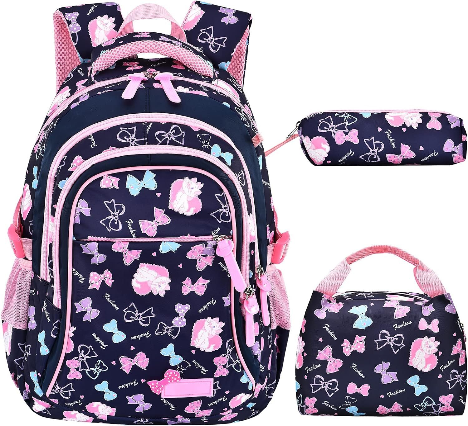 Brücke Schulrucksack Schulranzen-Set für Mädchen mit Lunchtasche und Federmäppchen (Anzug, 3-tlg), Ergonomisch gestalteter Rucksack für Teenager und Grundschüler
