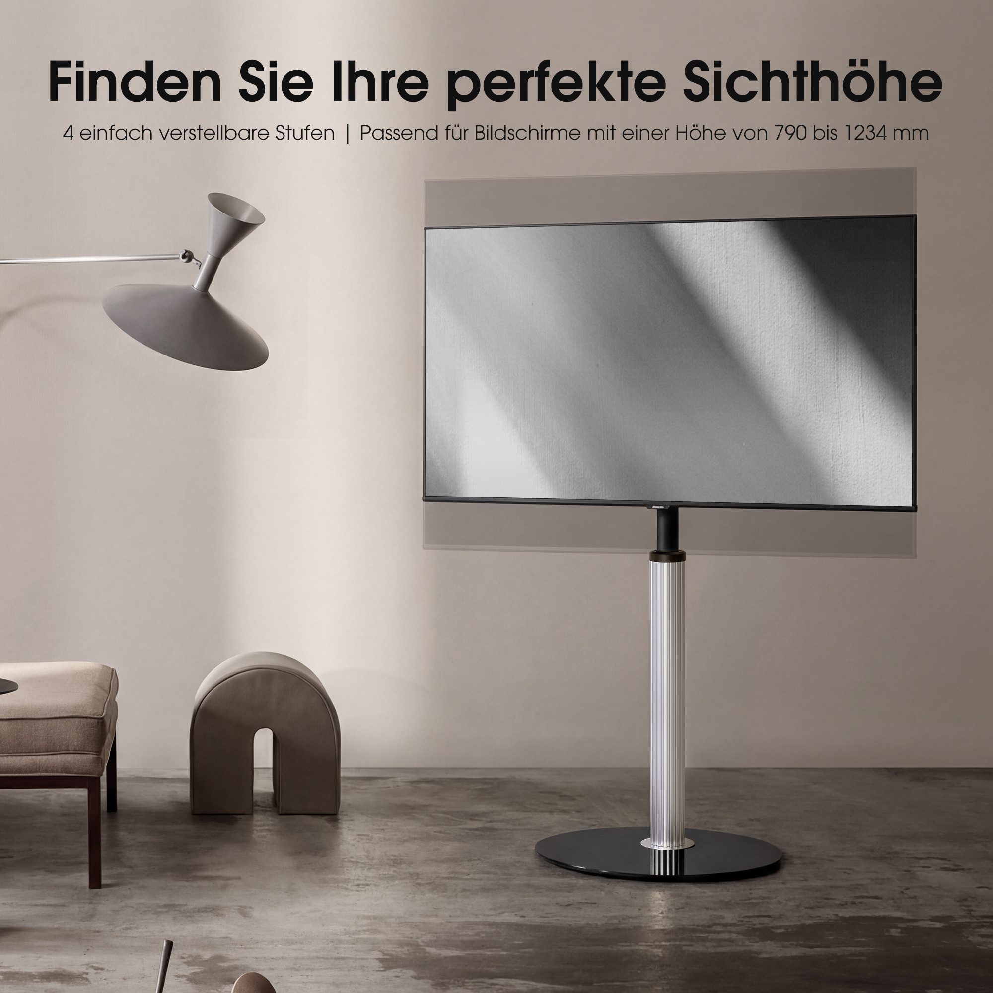 AOKCOS TV-Ständer, (bis 65 Zoll, mit Pfosten aus Aluminiumgitter & Glasbasis)