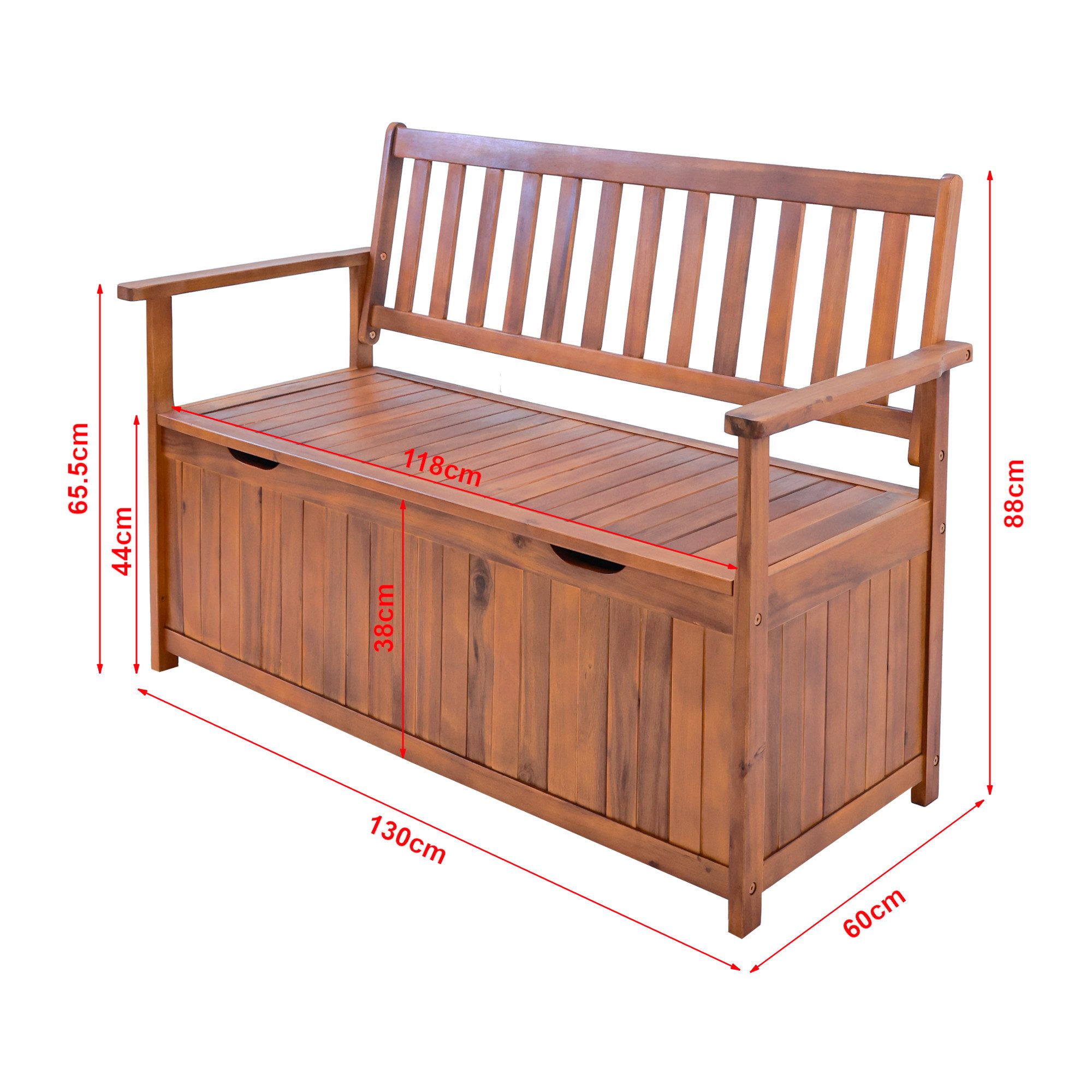en.casa Gartenbank (inkl. Staufach), »Avezzano« Akazie 130x60x88cm Holzfarben