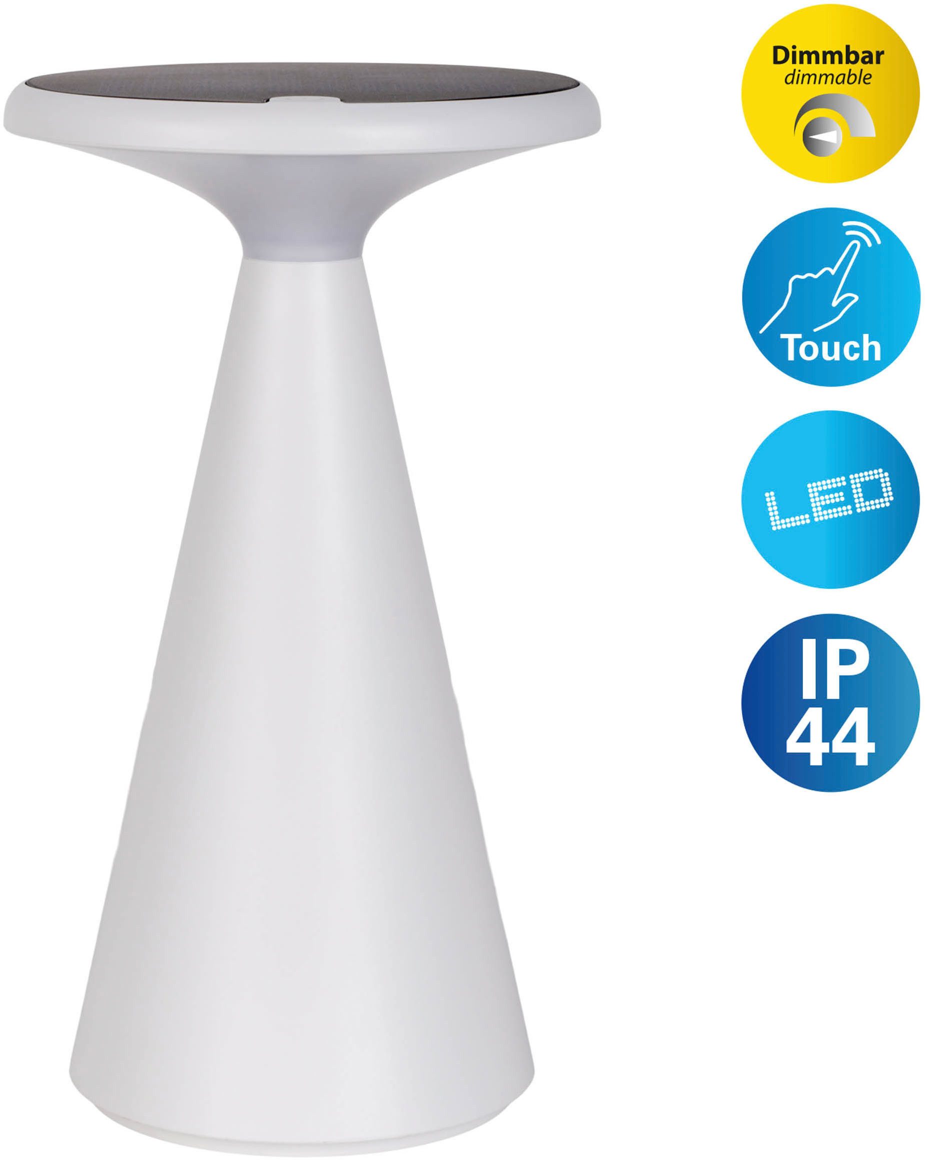 näve LED Tischleuchte Palu, Dimmfunktion, Memoryfunktion, USB-Ladefunktion, LED wechselbar, Warmweiß, Solar-/Akkubetrieb, Touch, Dimmbar, Memory, USB-C-Ladekabel, warmweiß