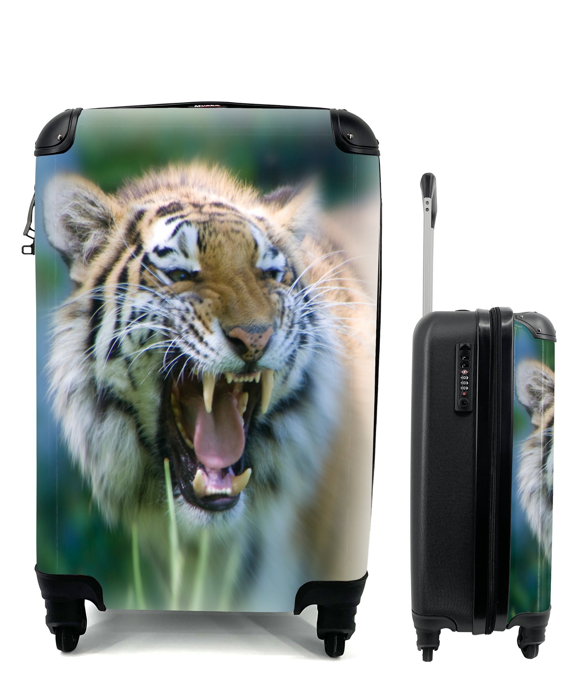 MuchoWow Handgepäckkoffer Tiger - Dschungel - Kopf, 4 Rollen, Reisetasche mit rollen, Handgepäck für Ferien, Trolley, Reisekoffer