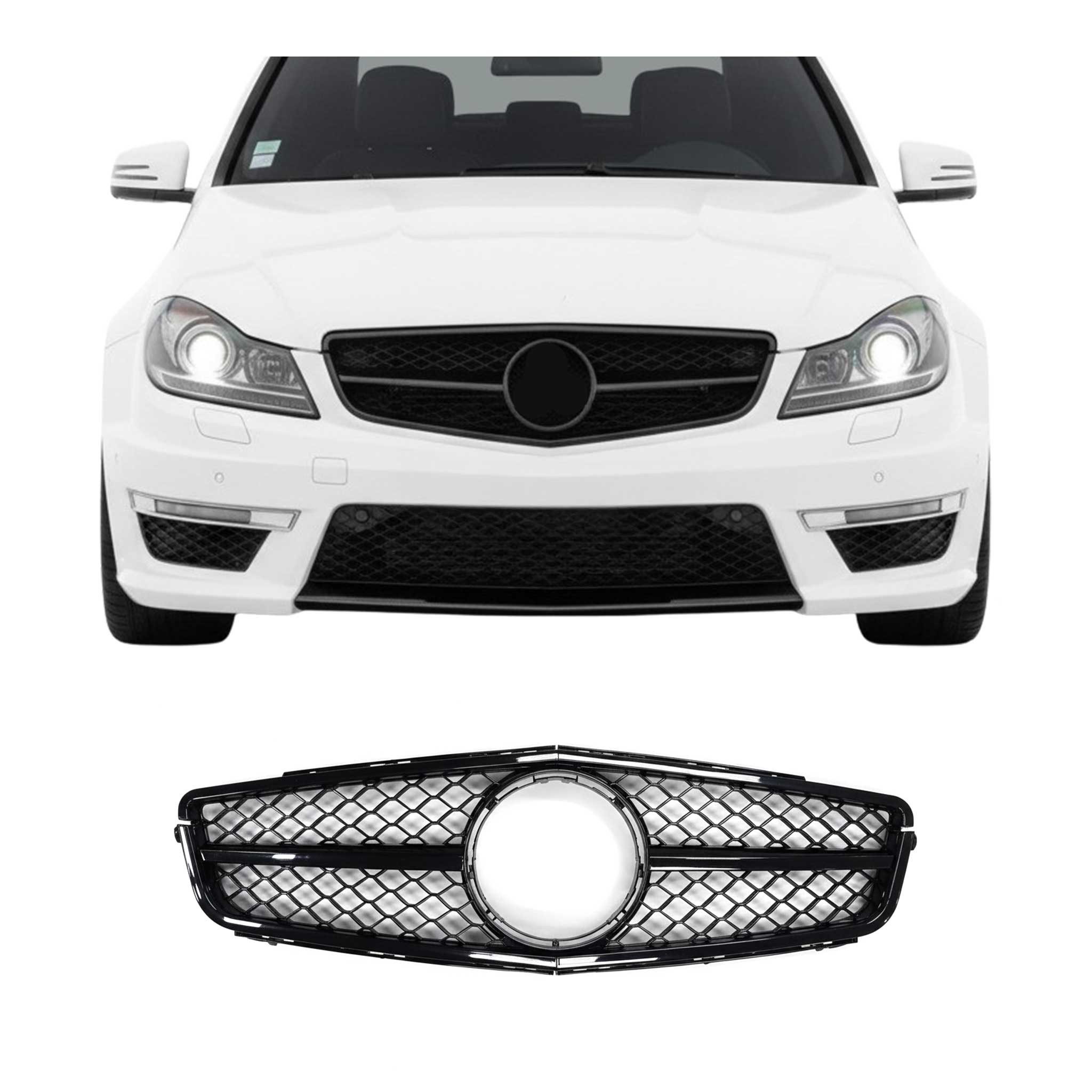 OMAC Frontstoßstange 2011-2014 Mercedes C Klasse W204 Kühlergrill Frontgrill Schwarz, 1-St.