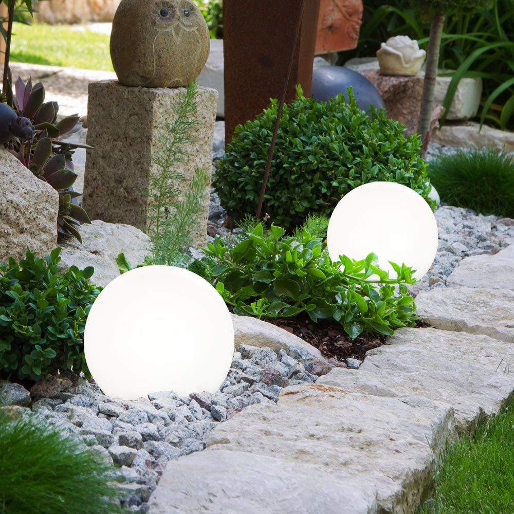 etc-shop Terassen Kugel Lampen Gartenleuchte, LED LED verbaut, Hof LED-Leuchtmittel Steck fest Warmweiß, Außen Solar 3x Thermometer