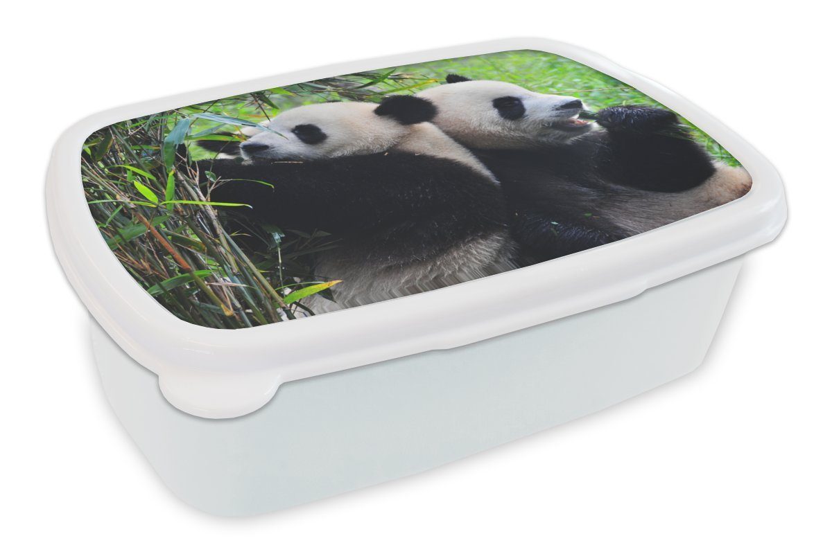 MuchoWow Lunchbox Panda - Bambus - Natur, Kunststoff, (2-tlg), Brotbox für Kinder und Erwachsene, Brotdose, für Jungs und Mädchen weiß | Lunchboxen