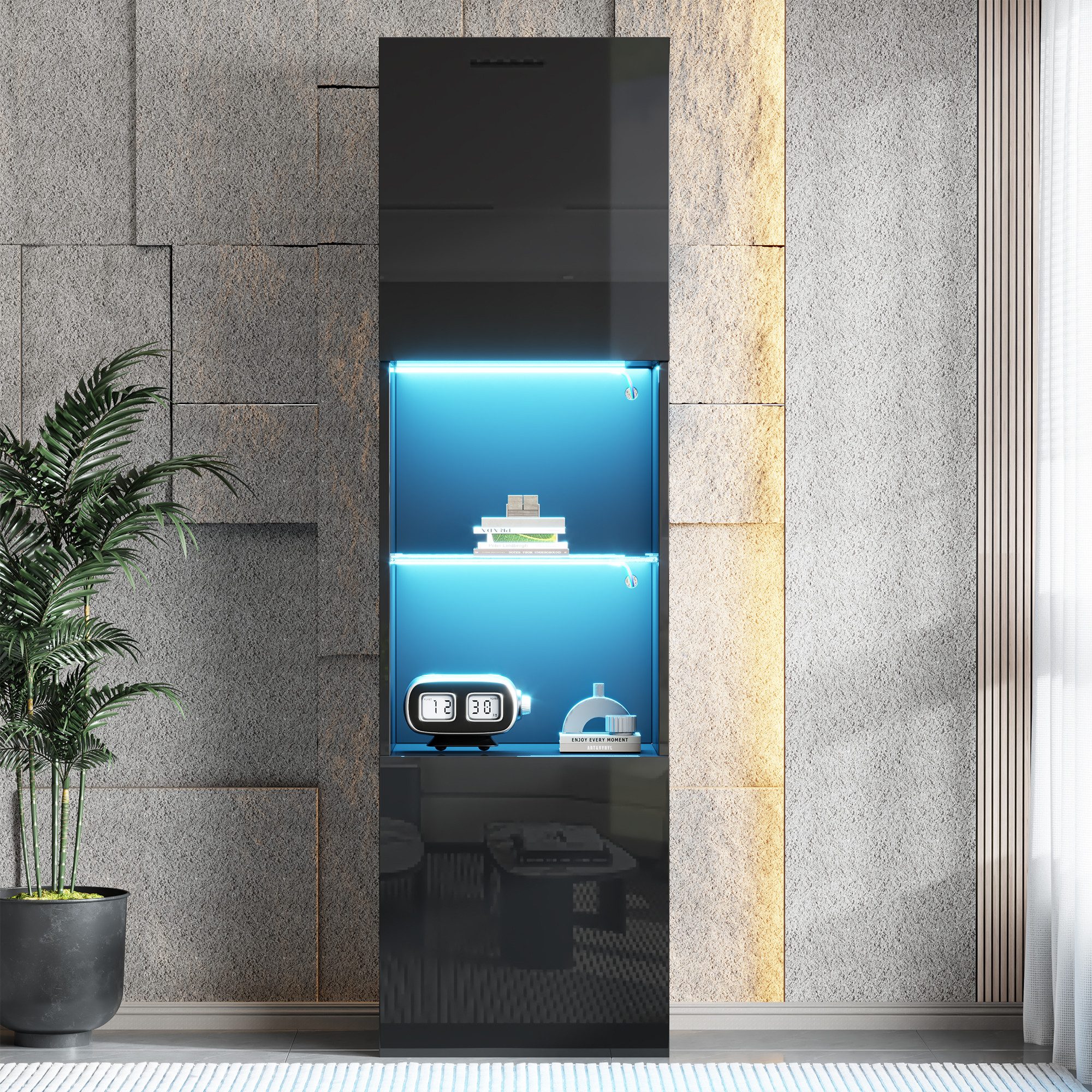 OKWISH Vitrine Vitrinenschrank in Hochglanz (Highboard, Aufbewahrungsschran günstig online kaufen