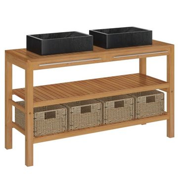 vidaXL Badezimmerspiegelschrank Waschtisch Massivholz Teak mit Waschbecken Marmor Schwarz (1-St)