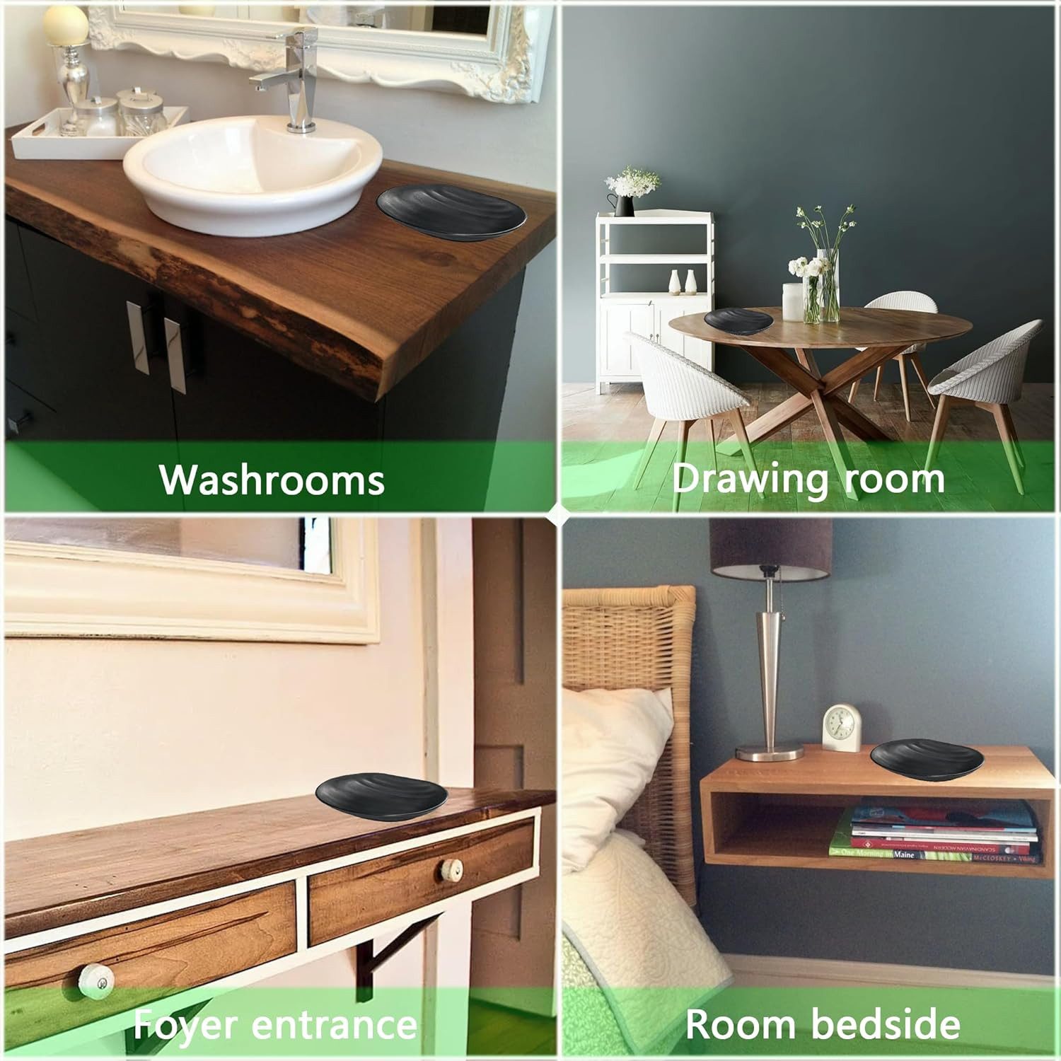 Holz Lichter Dekoschale Oval Organizer Schlüssel & Schmuckablage,Schwarz‑Matt,bruchsicher (2 St., 2er Set), Ovales, mattes Kunststoff-Tablett–vielfältig verwend – Bild 5 von 5