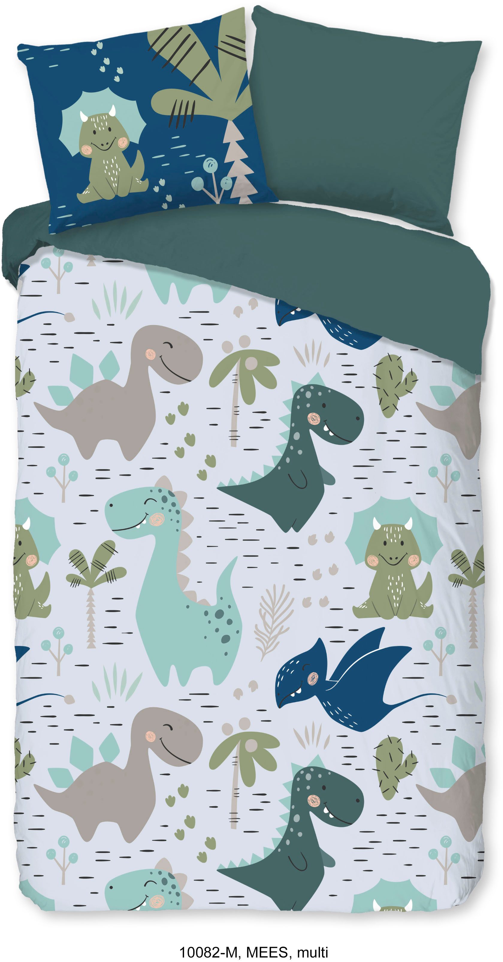 PURE luxury collection Microfaserbettdecke + Kopfkissen Mees, 2-in-1 Bettdecke, waschbar, 135x200, 2 Teilig, Wende, Junge, Dino,grün