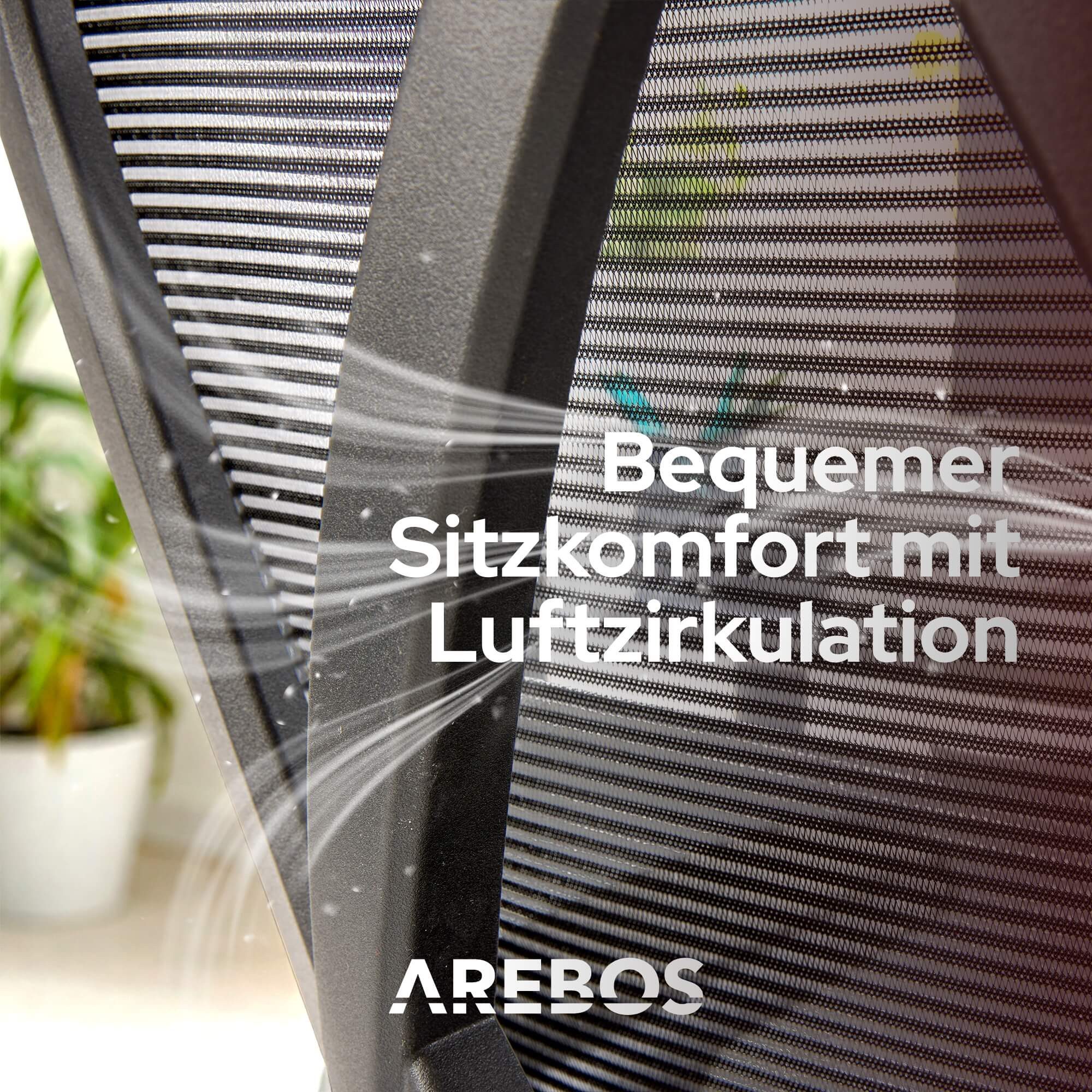 Arebos Bürostuhl Ergonomischer Schreibtischstuhl Wippfunktion Rückenschonend Premium, Mit 3-stufiger Liegeverriegelung (90–125) – Bild 5 von 5