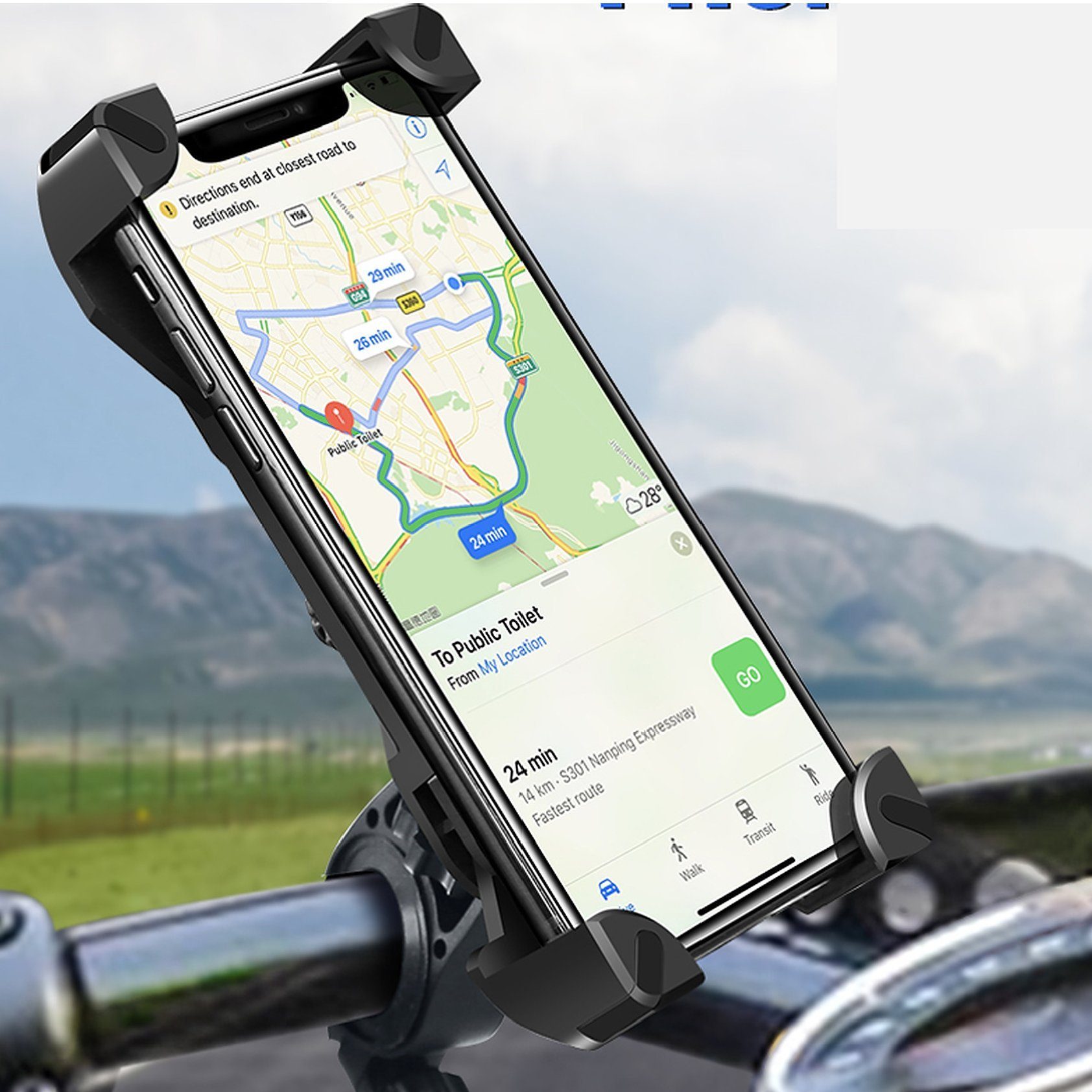 Shopbrothers Mobile Phone Holder Bicycle Phone Mount Universal Mobile Phone Motorcycle E-Scooter Mount, (up to 7.00 inches, Set, 1-piece, 360 Degree Outdoor Bicycle Holder for iPhone, Samsung, Huawei, XIAOMI)