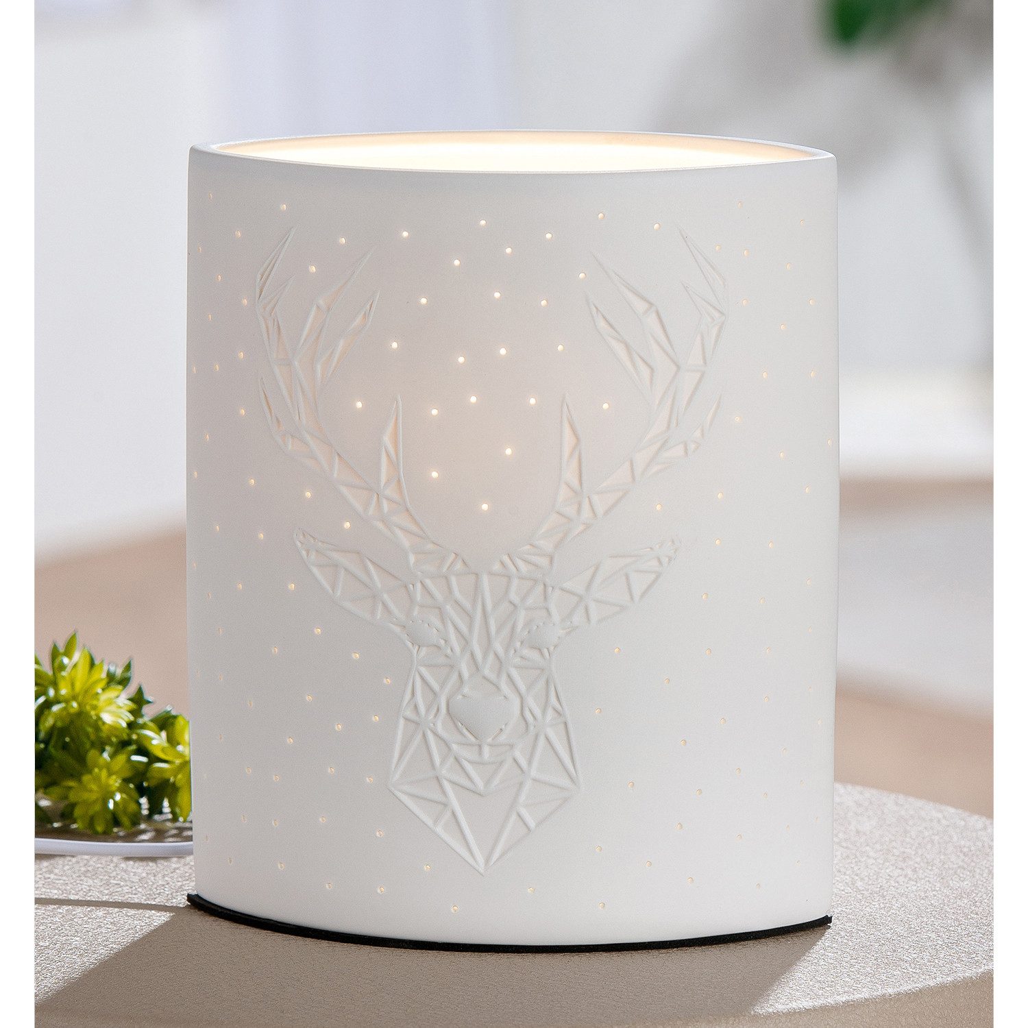 GILDE Tischleuchte OTHELLO Tischleuchte - weiß - Porzellan - Höhe 20cm x Breite 17cm, Tischlampe - Schreibtischlampe - Nachttischlampe