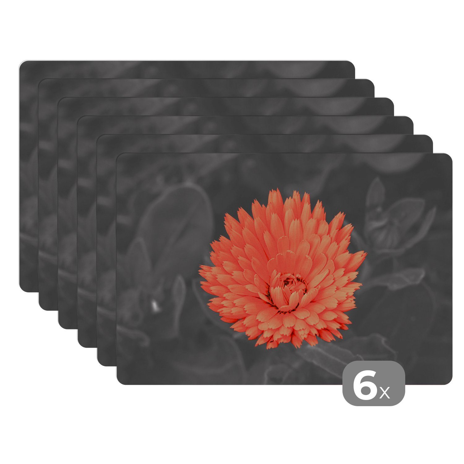 Platzset, Blumen - Orange - Schwarz - Weiß, MuchoWow, (6-St), Platzset, Platzdecken, Platzmatte, Tischmatten, Schmutzabweisend