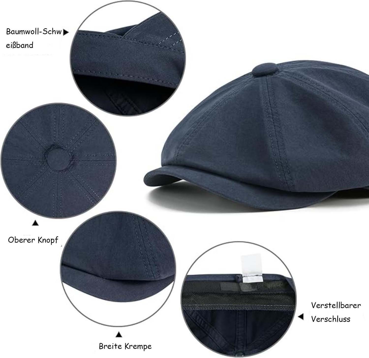 Zaewry Schirmmütze Herren Schiebermütze Damen Baumwolle Newsboy Cap – Bild 4 von 5