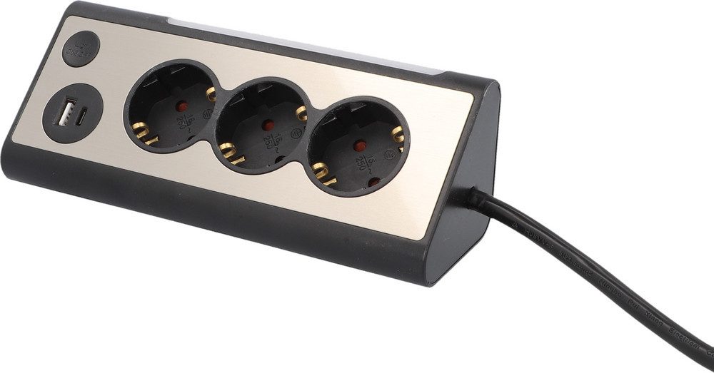 UNITEC Unitec Tischsteckdose 3-fach mit Schalter 2x USB Steckdosenleiste, USB-Anschluss